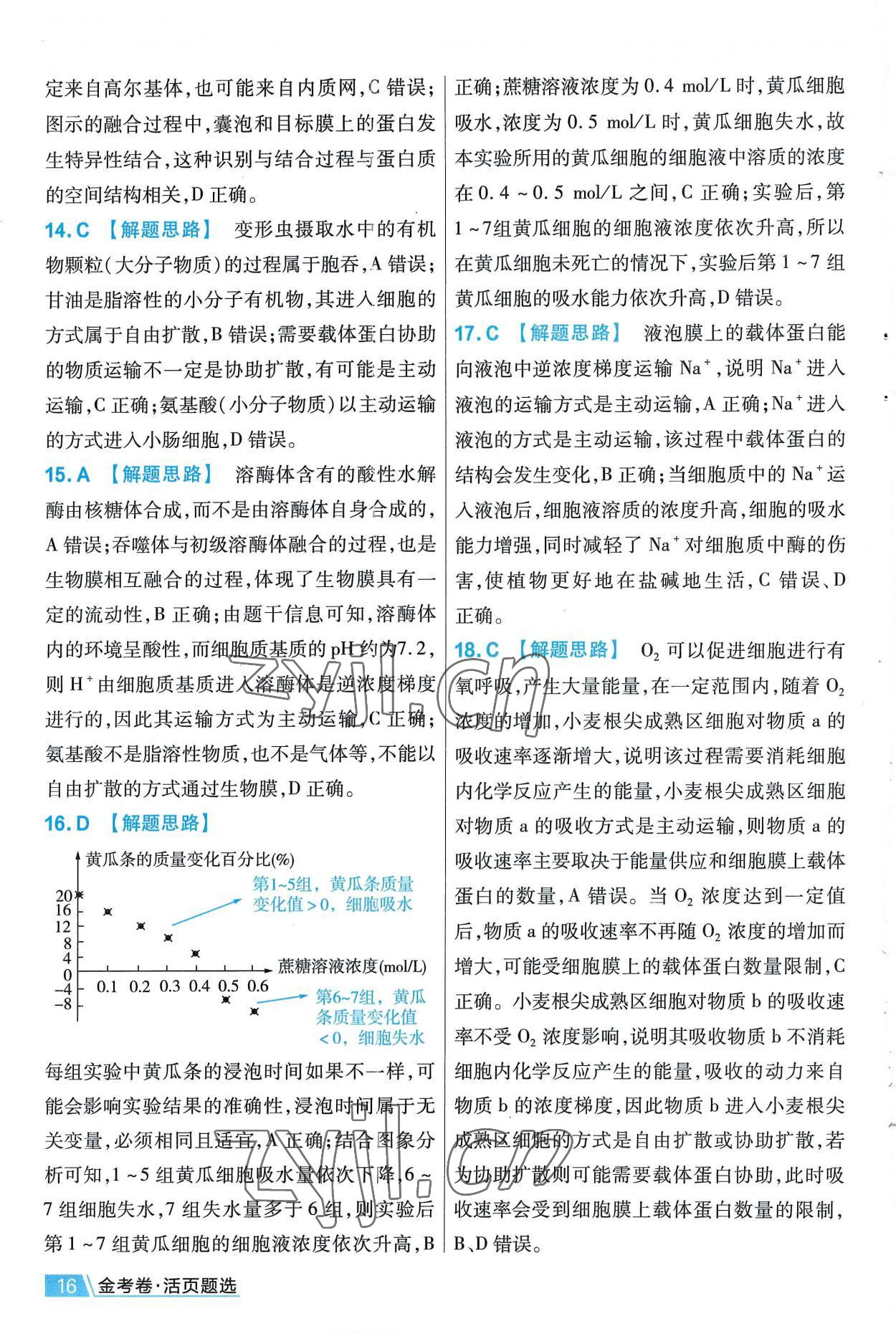 2022年金考卷活頁題選高中生物必修1人教版 第16頁