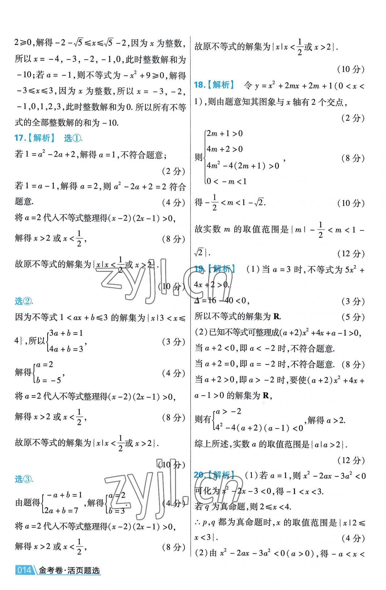 2022年金考卷活頁題選高中數(shù)學(xué)必修第一冊人教版 第14頁