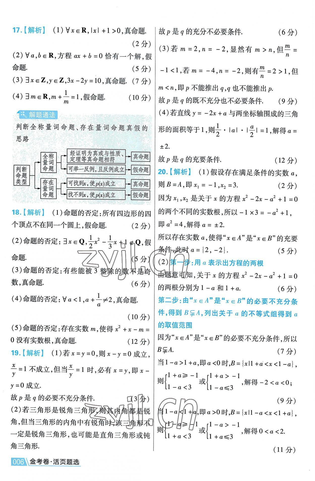 2022年金考卷活頁題選高中數(shù)學(xué)必修第一冊人教版 第6頁