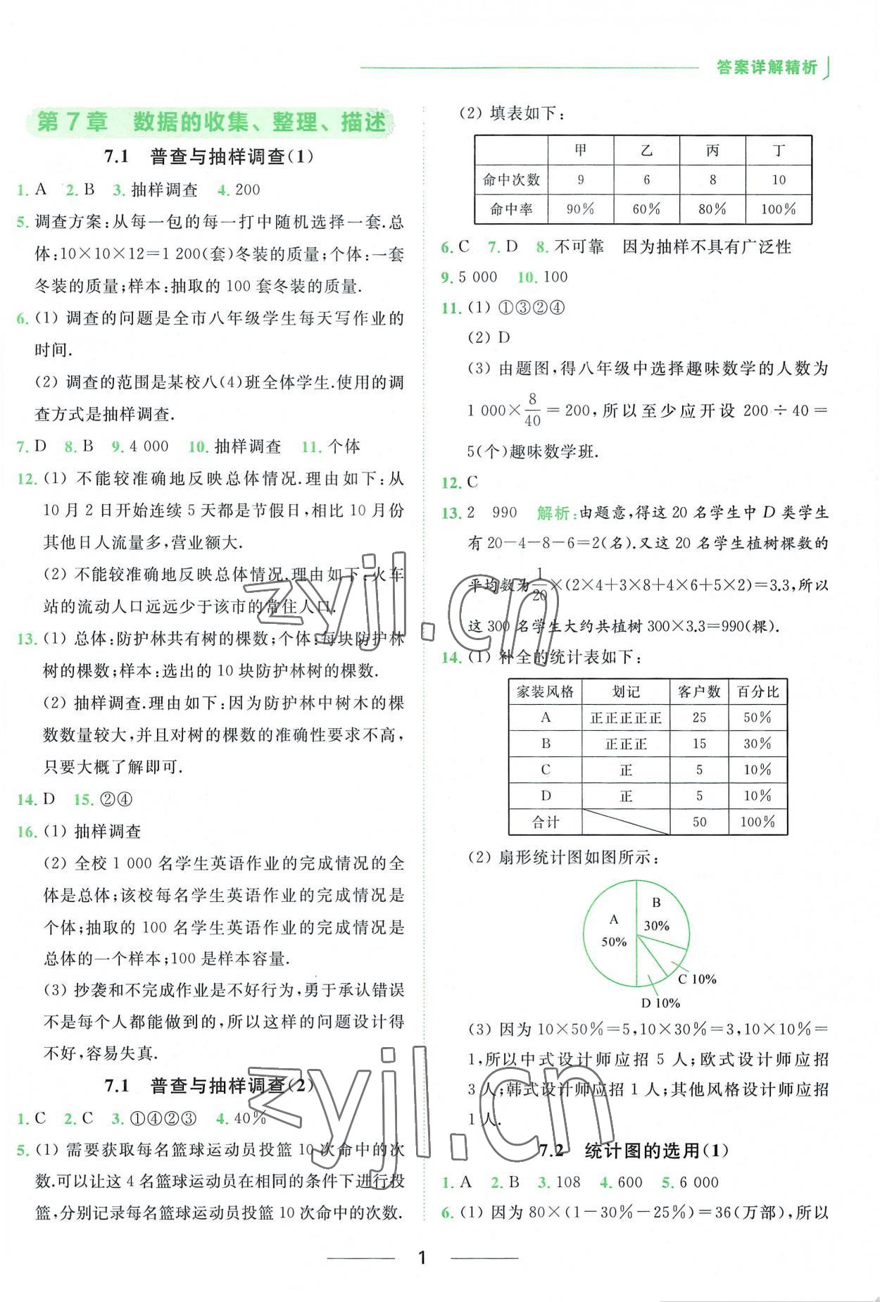 2023年亮点给力提优课时作业本八年级数学下册苏科版 参考答案第1页