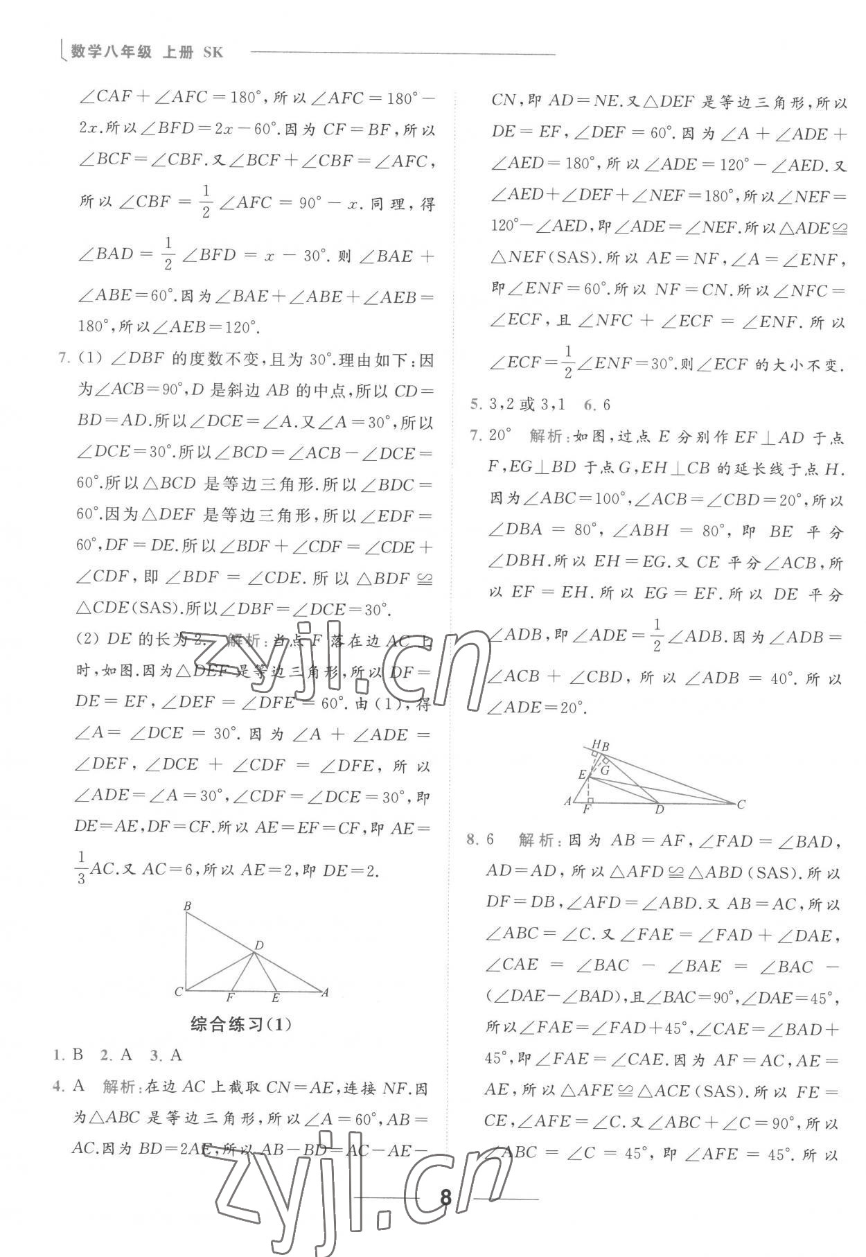 2022年亮點給力計算能力訓練八年級數學上冊蘇科版 參考答案第8頁