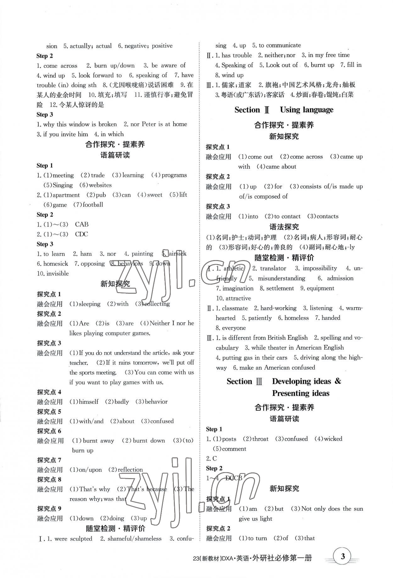 2022年金太阳导学案英语必修一外研版 参考答案第3页