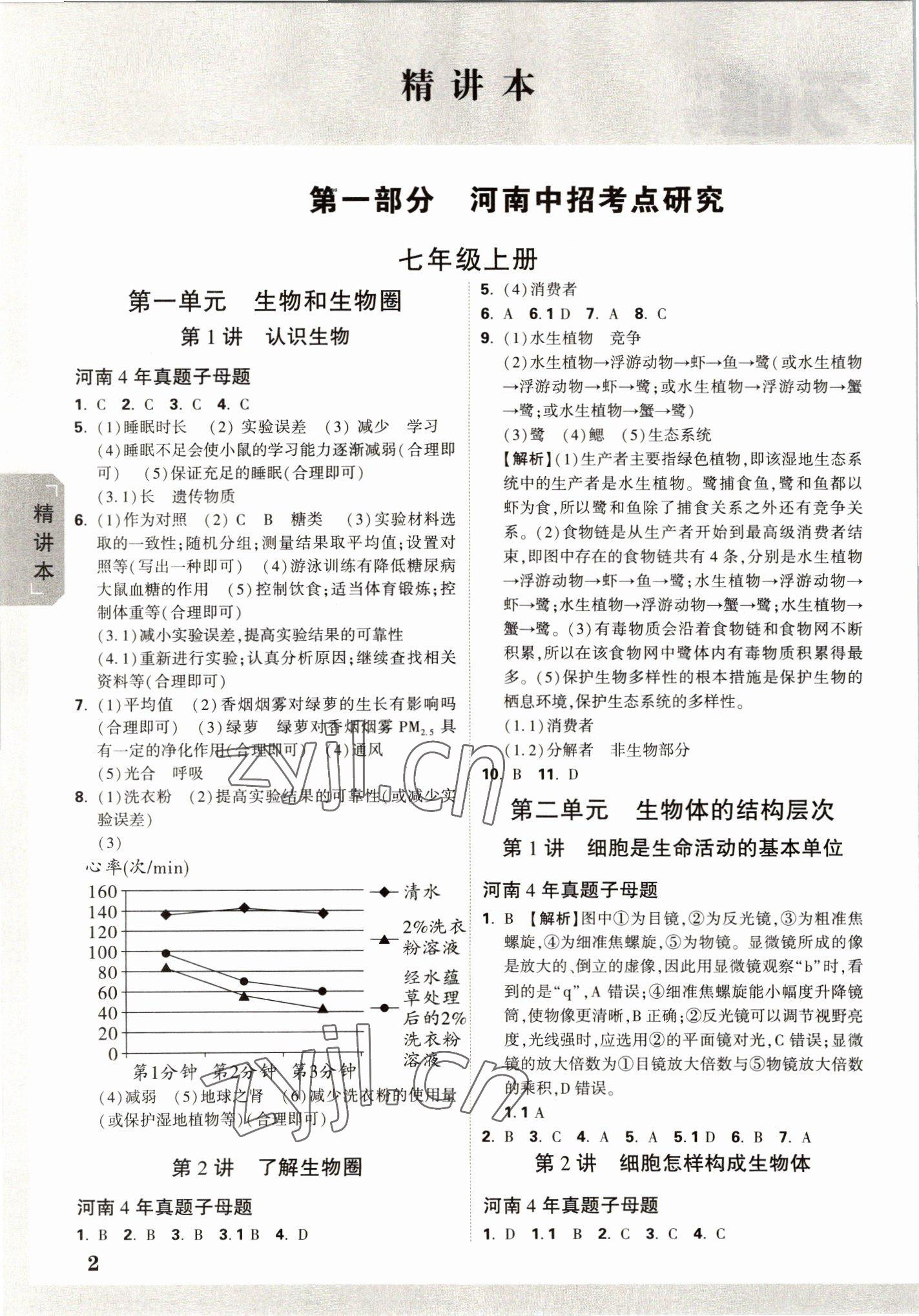 2023年萬唯中考試題研究生物河南專版 參考答案第1頁