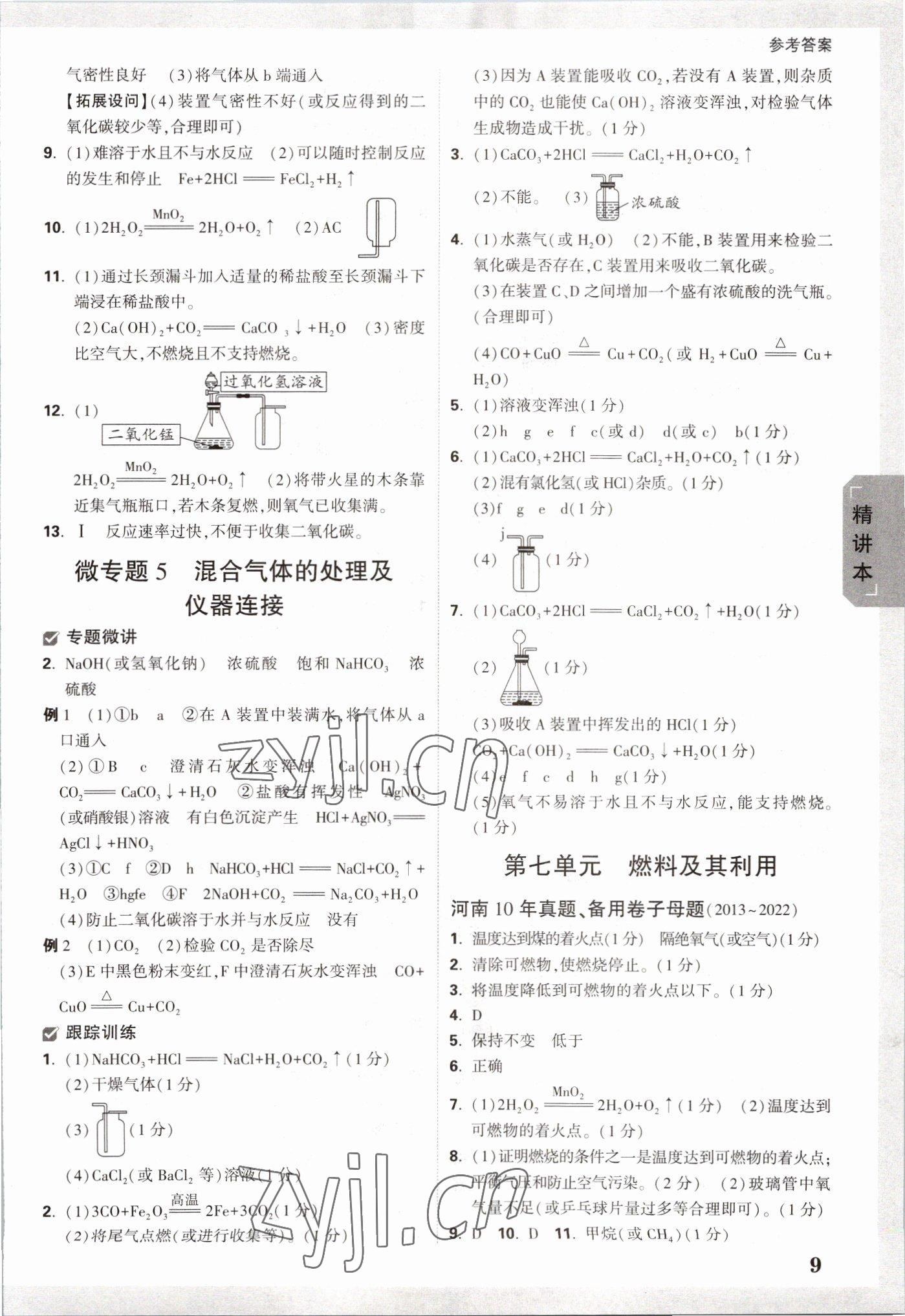 2023年万唯中考试题研究化学河南专版 参考答案第8页