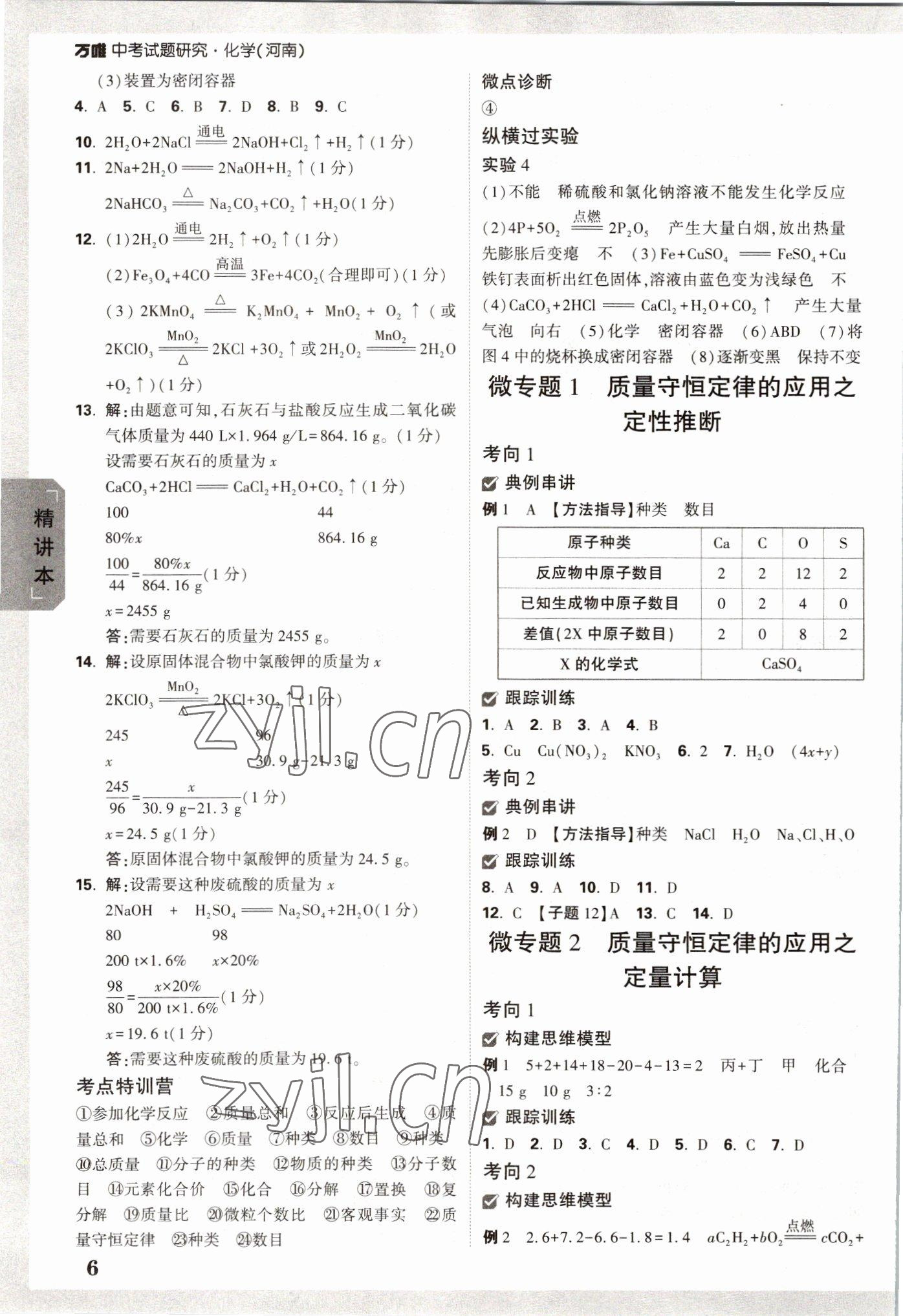 2023年万唯中考试题研究化学河南专版 参考答案第5页