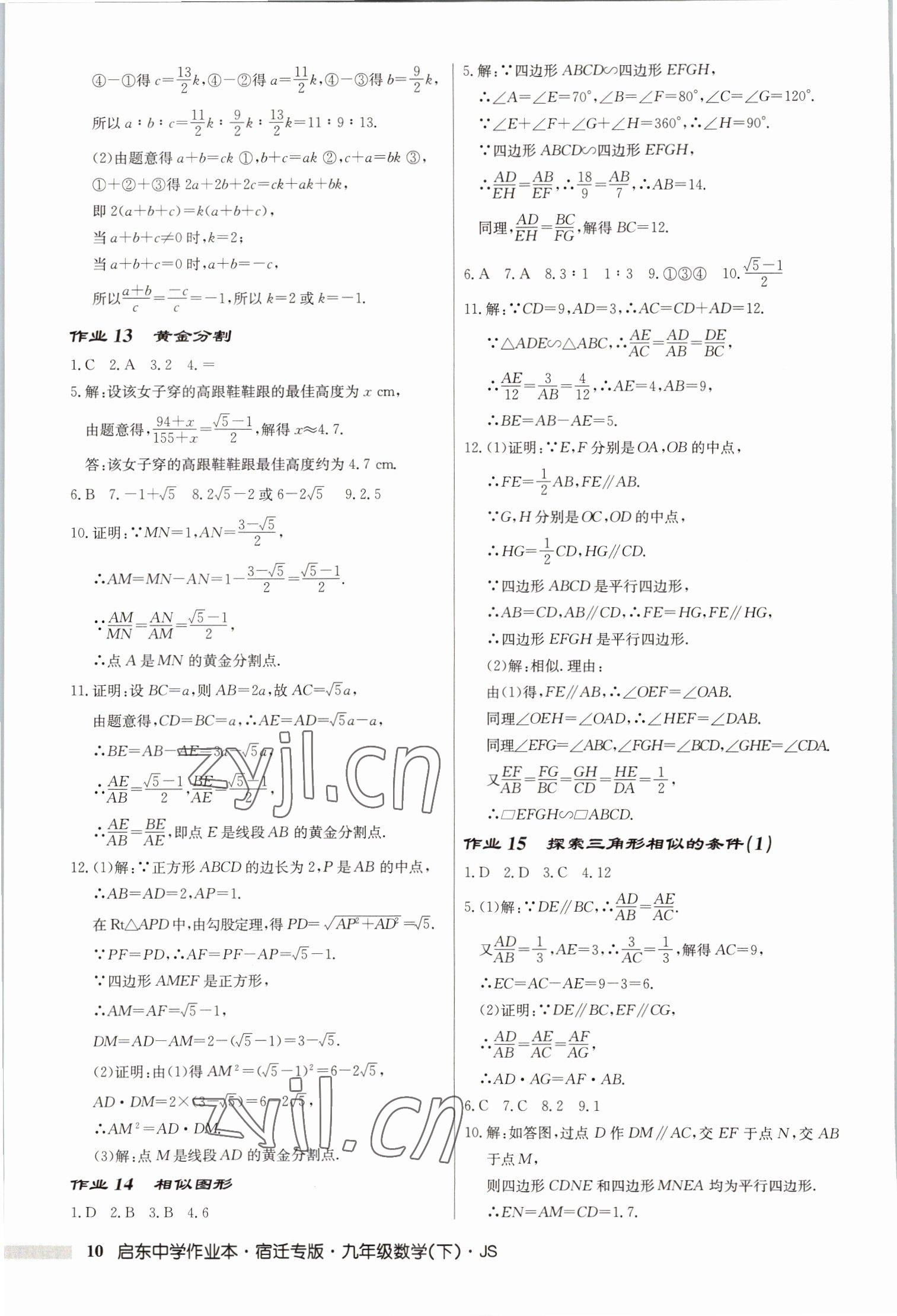 2023年启东中学作业本九年级数学下册苏科版宿迁专版 第10页