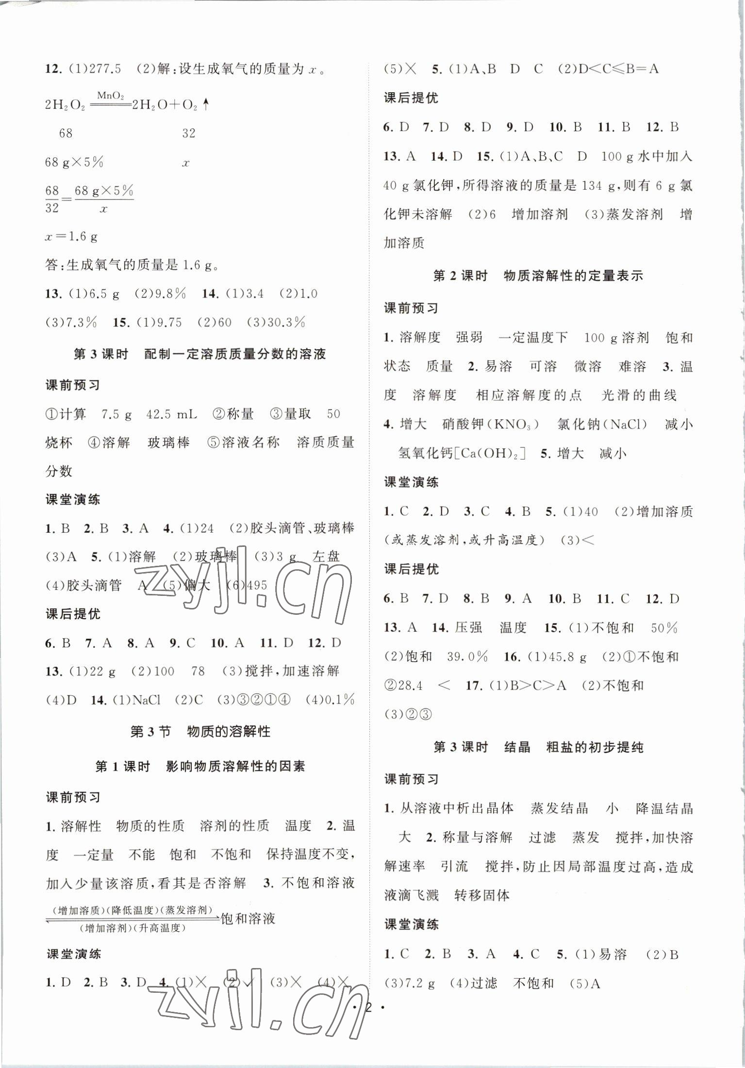 2023年課時提優(yōu)計劃作業(yè)本九年級化學(xué)下冊滬教版 第2頁