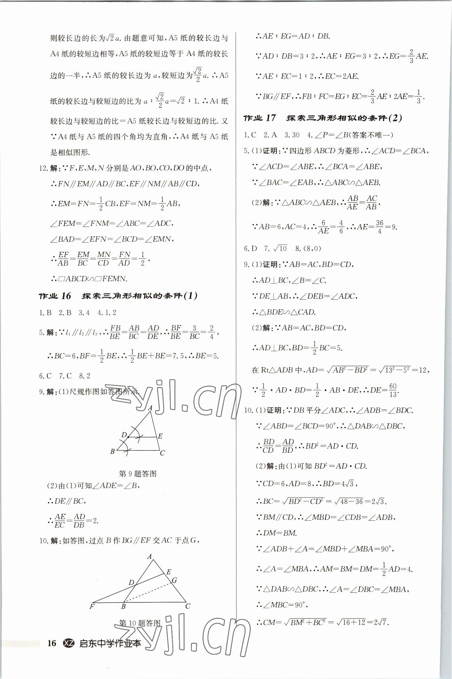 2023年啟東中學(xué)作業(yè)本九年級(jí)數(shù)學(xué)下冊(cè)蘇科版徐州專版 第16頁(yè)