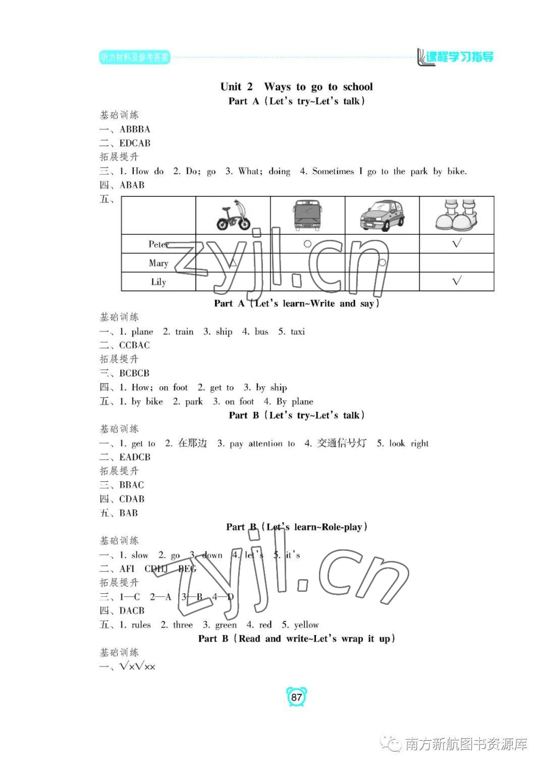 2022年新課程學(xué)習(xí)指導(dǎo)南方出版社六年級英語上冊人教版 參考答案第3頁