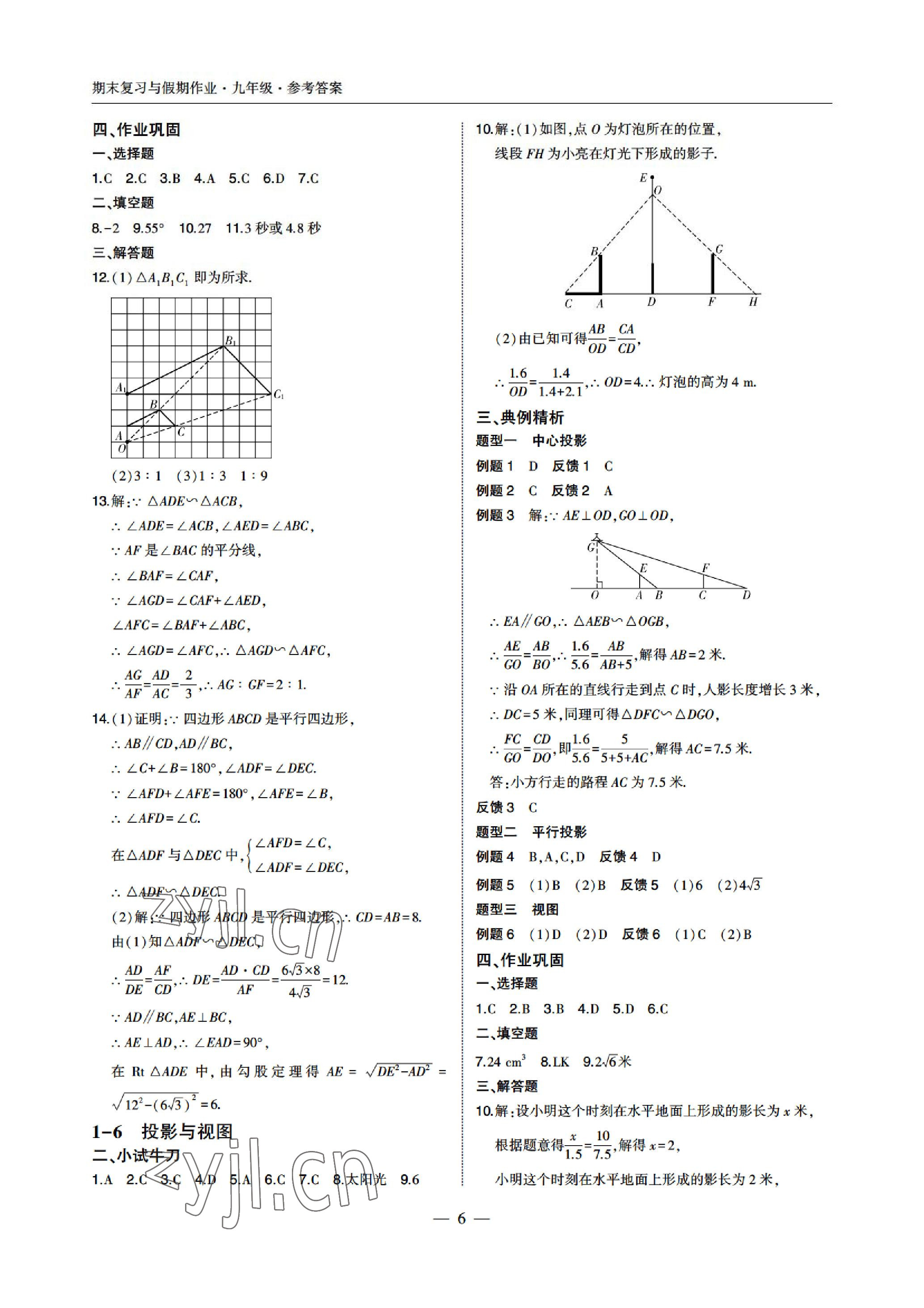 2022年智能作业与测评期末复习与假期作业九年级数学北师大版 参考答案第6页