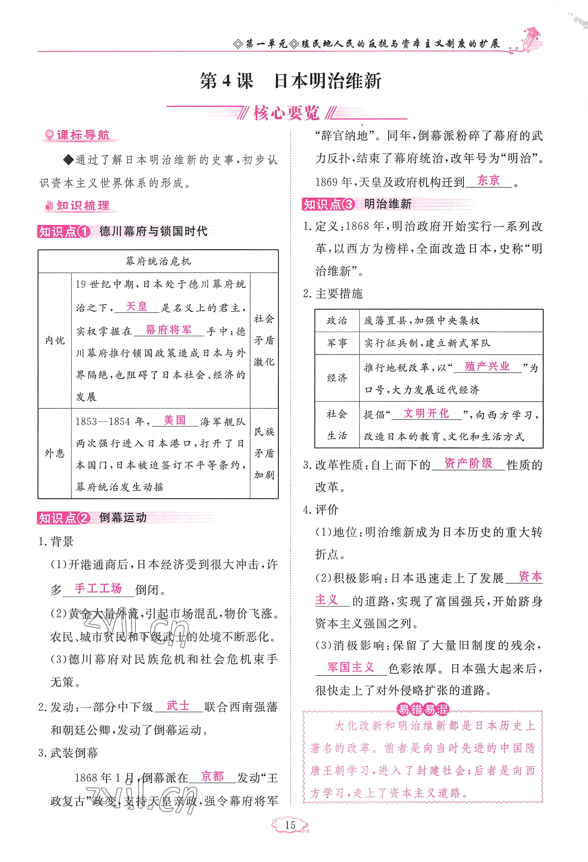 2023年啟航新課堂九年級(jí)歷史下冊(cè)人教版 參考答案第15頁(yè)