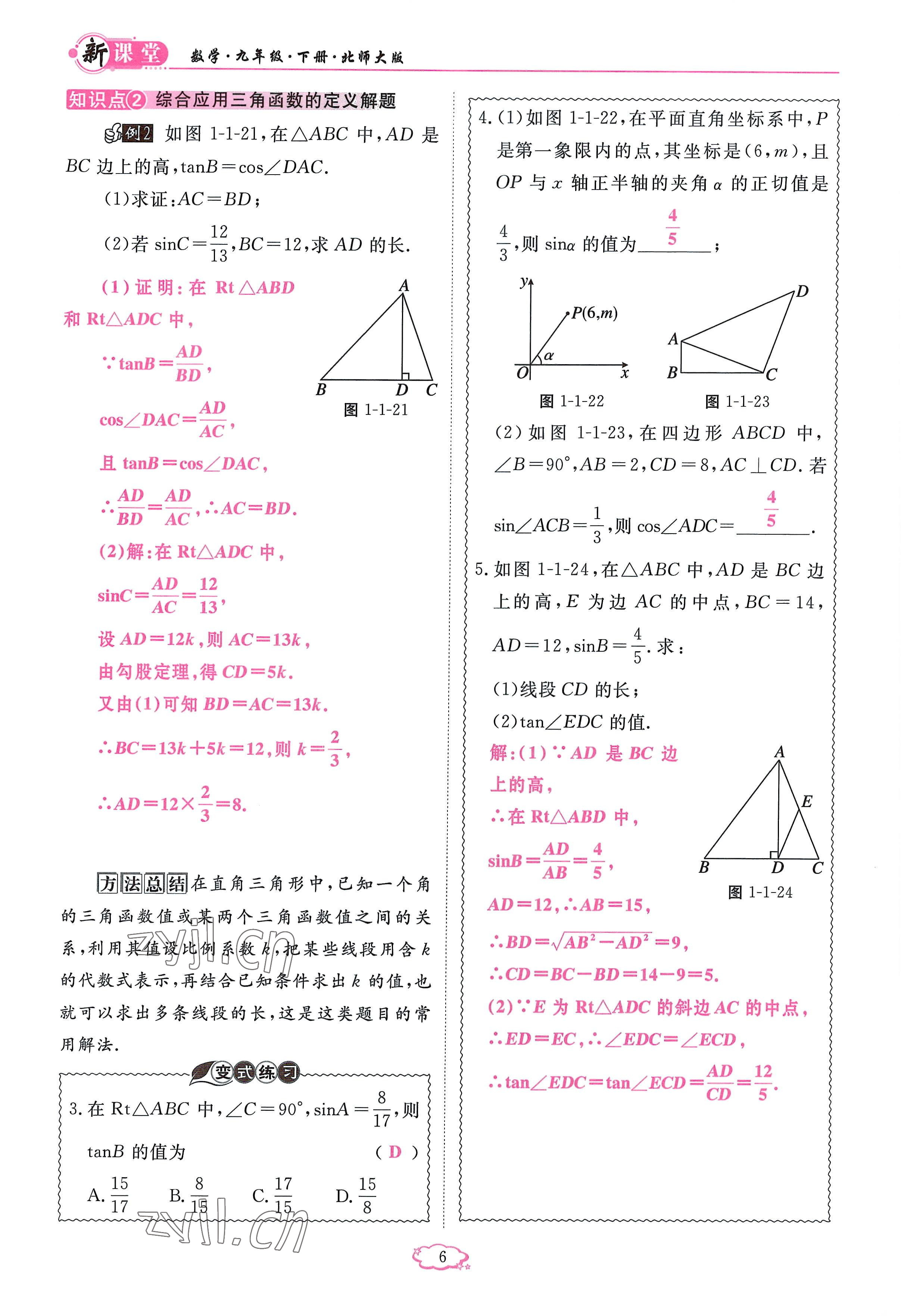 2023年啟航新課堂九年級數(shù)學(xué)下冊北師大版 參考答案第6頁