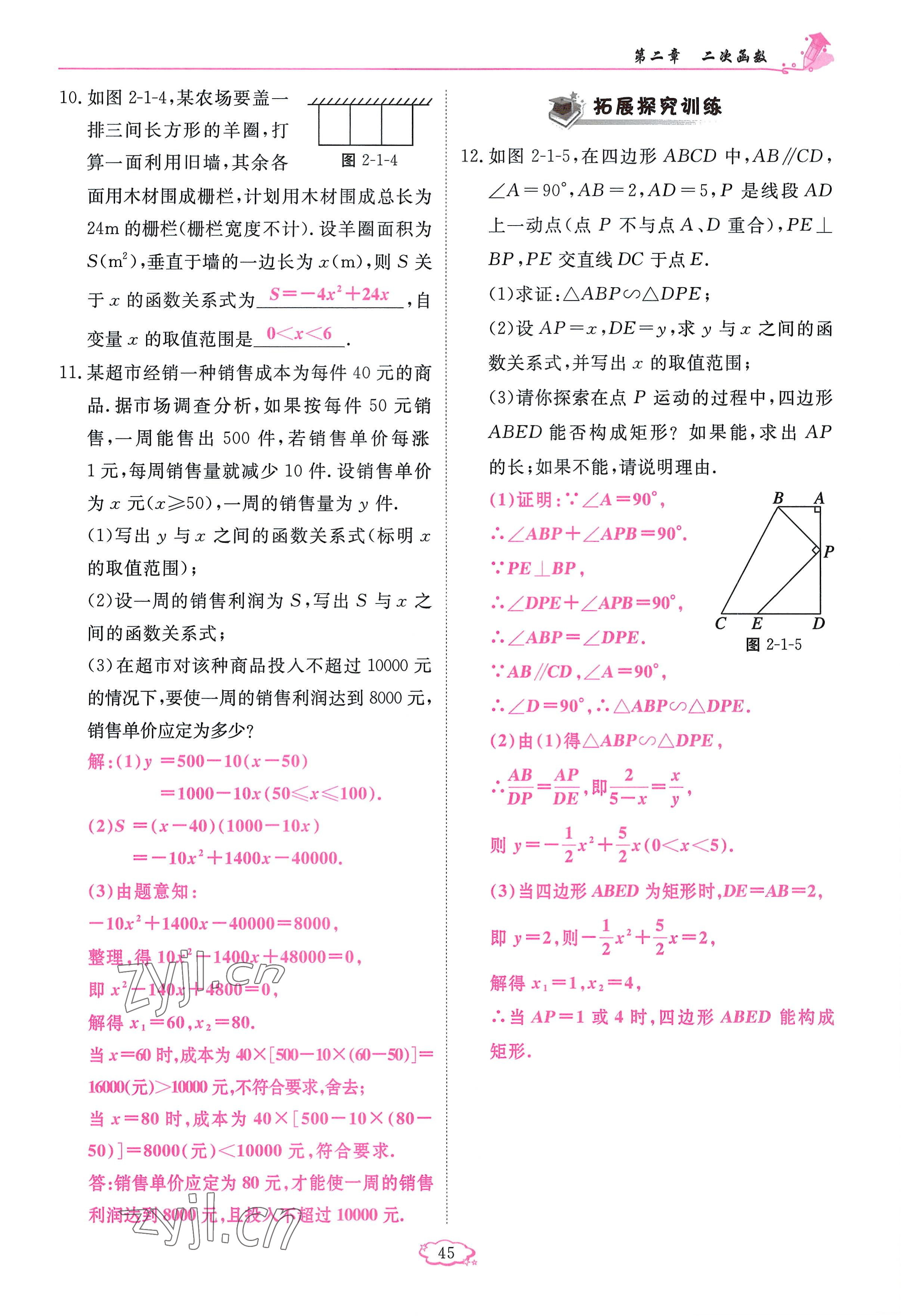 2023年啟航新課堂九年級(jí)數(shù)學(xué)下冊(cè)北師大版 參考答案第45頁(yè)