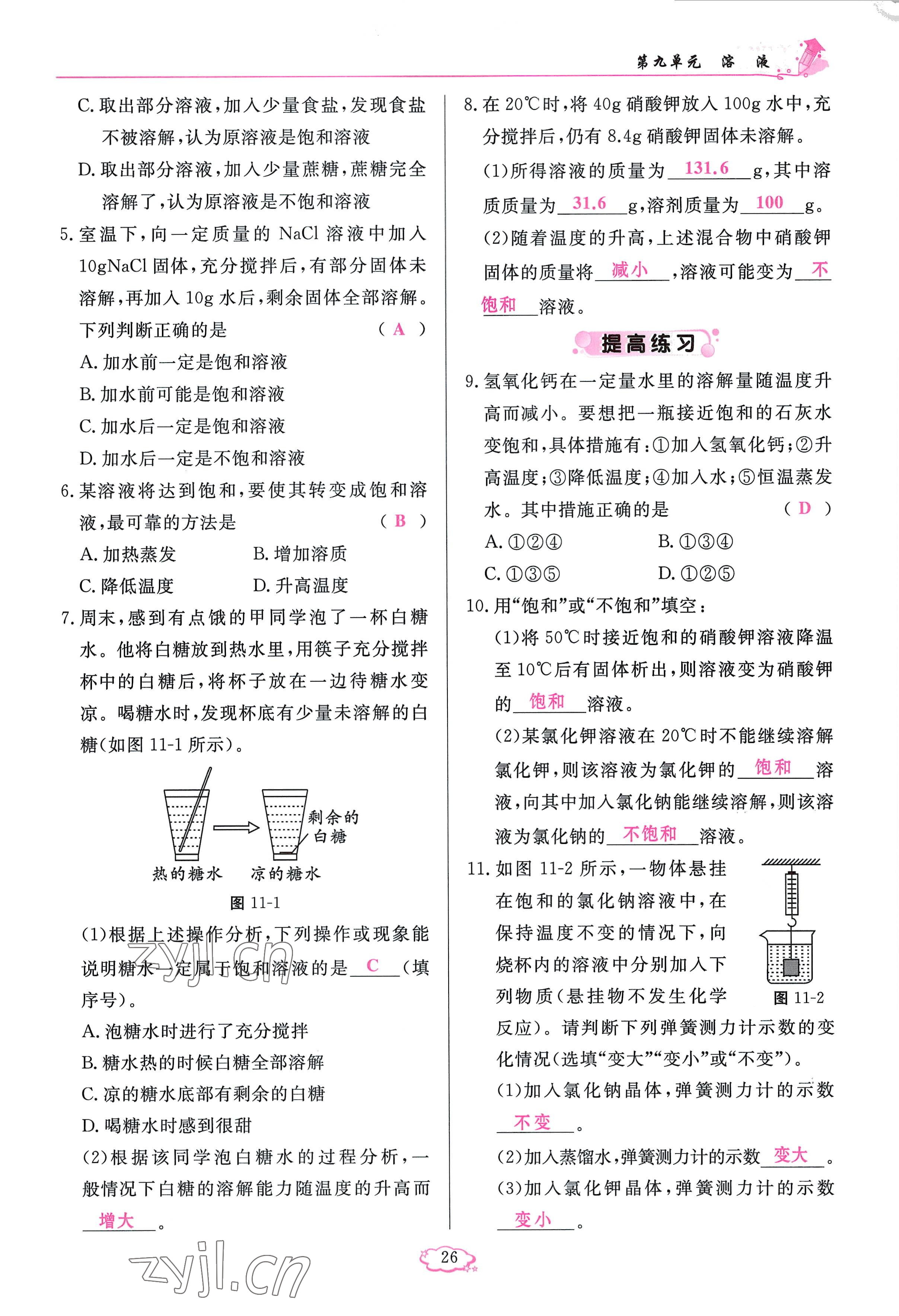 2023年启航新课堂九年级化学下册人教版 参考答案第26页