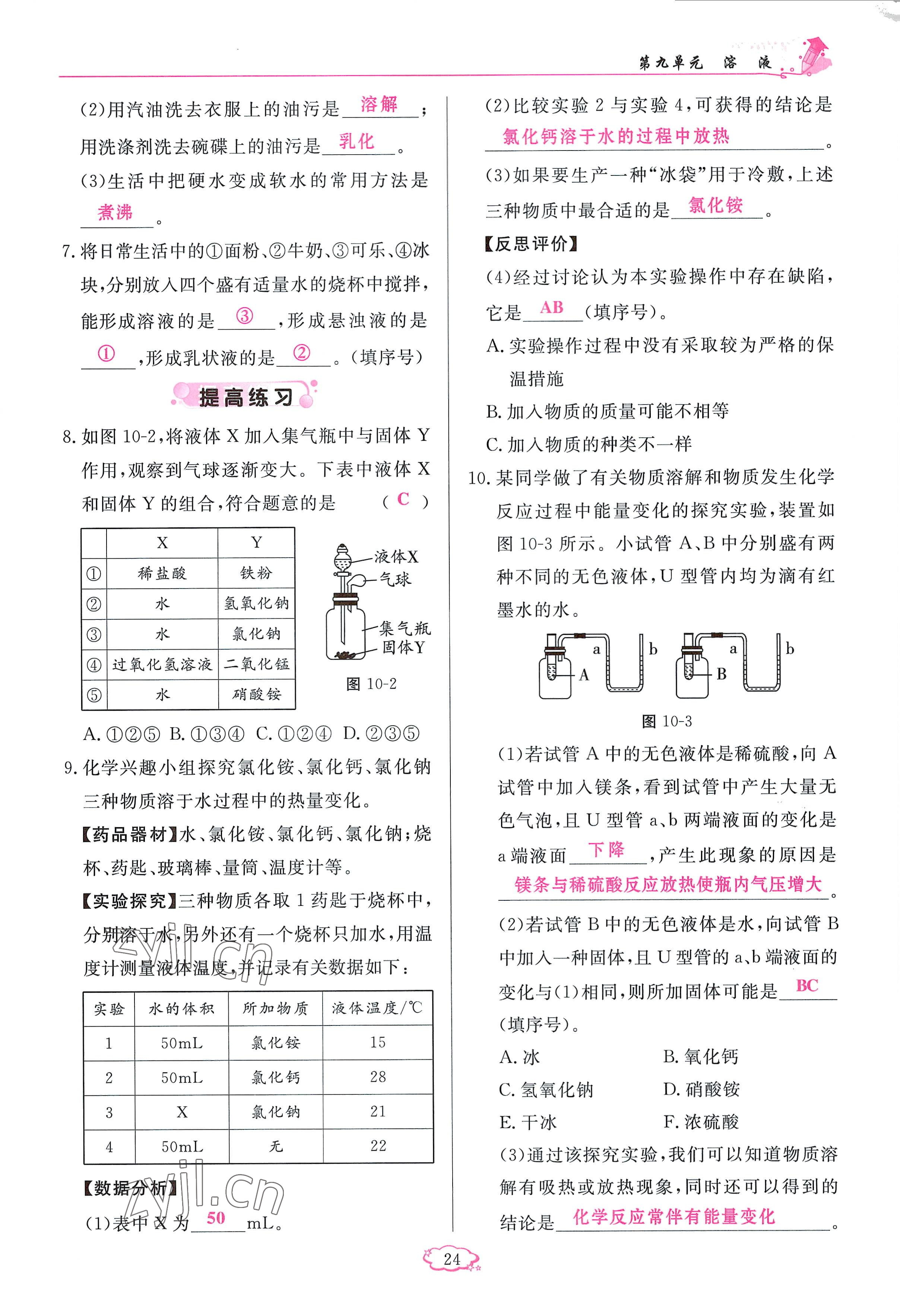 2023年启航新课堂九年级化学下册人教版 参考答案第24页