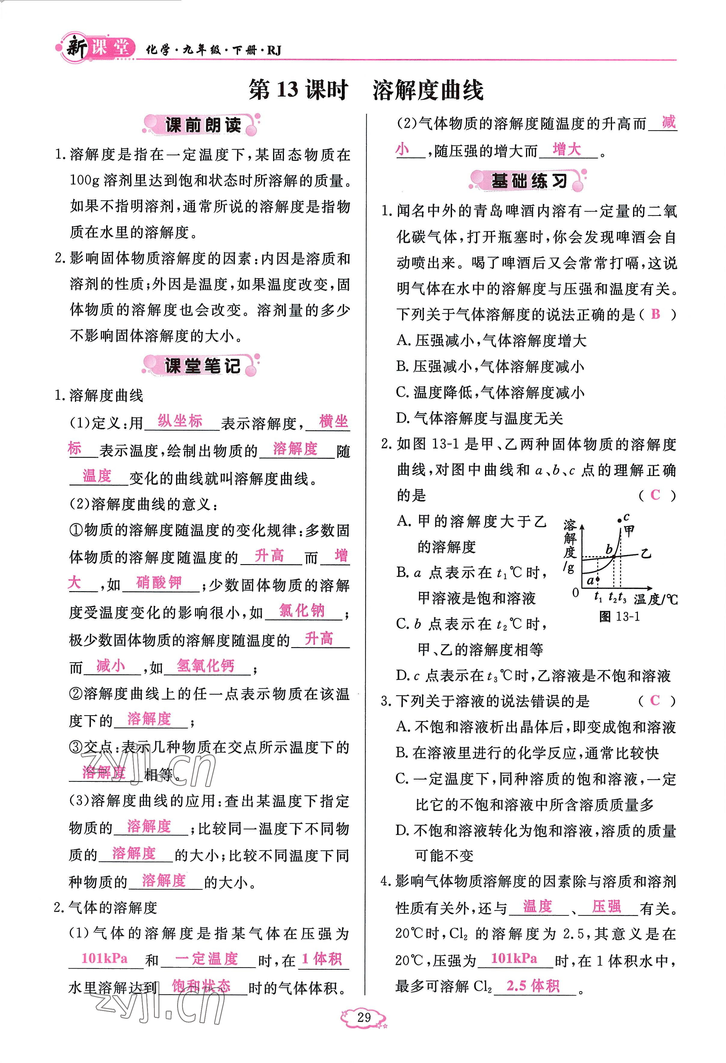 2023年启航新课堂九年级化学下册人教版 参考答案第29页