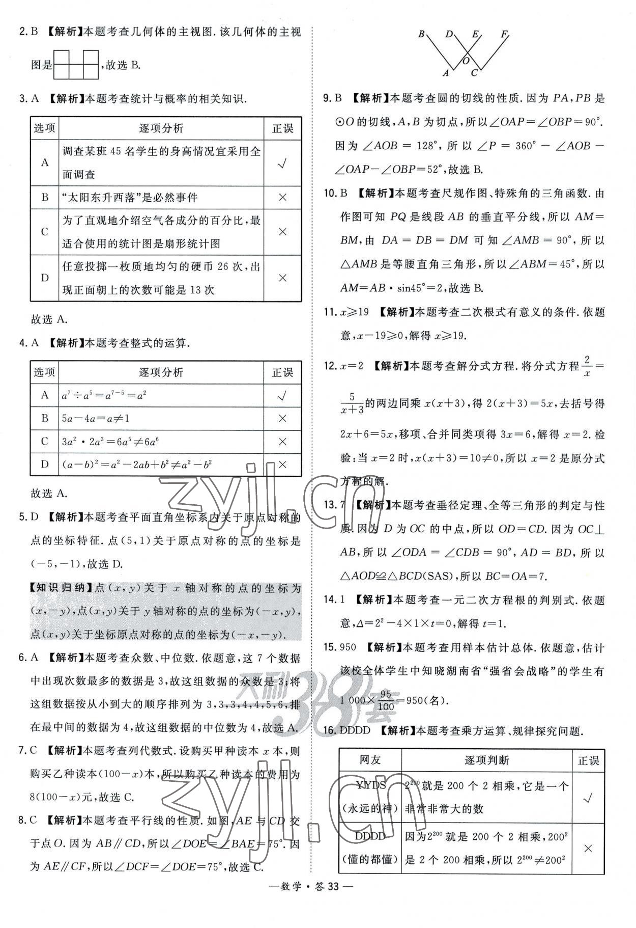 2023年天利38套新課標全國中考試題精選數(shù)學 參考答案第33頁