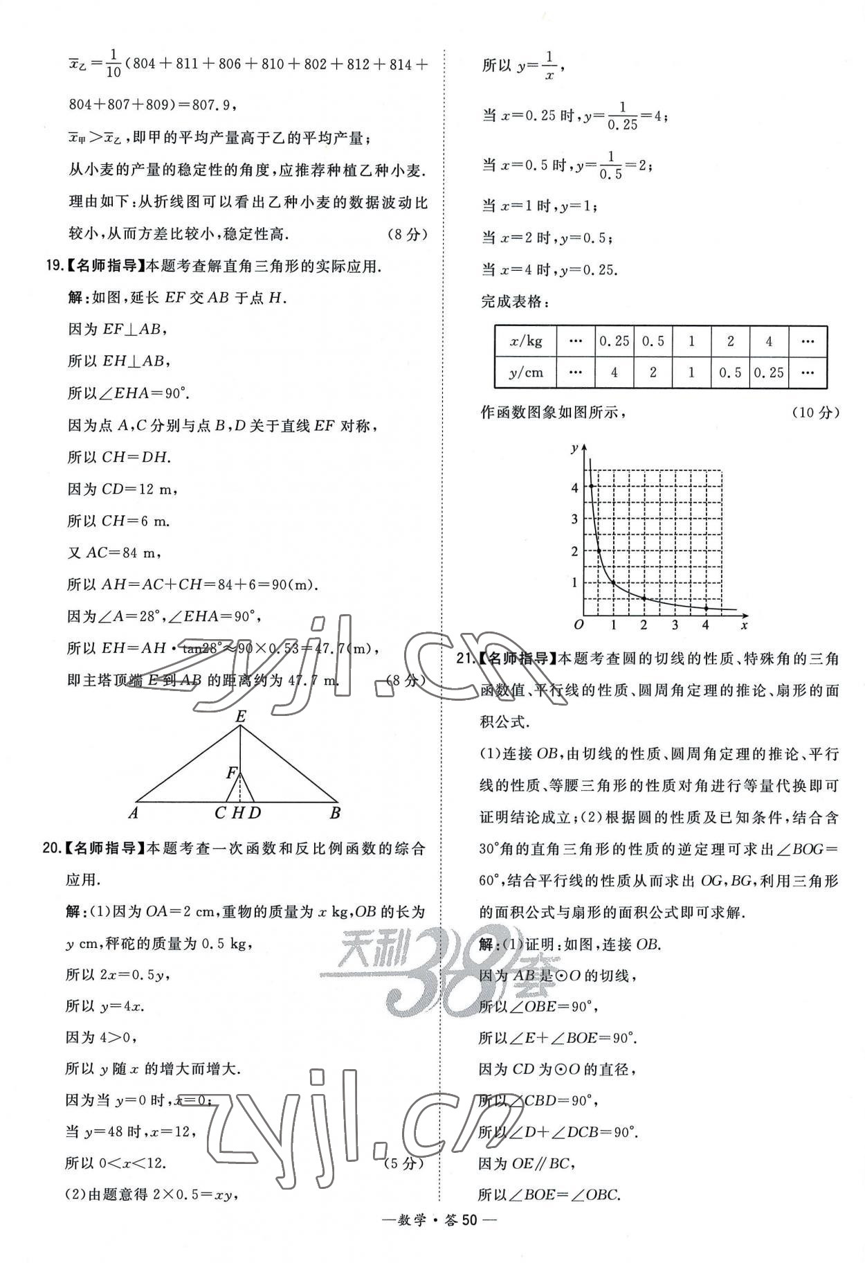 2023年天利38套新課標(biāo)全國中考試題精選數(shù)學(xué) 參考答案第50頁