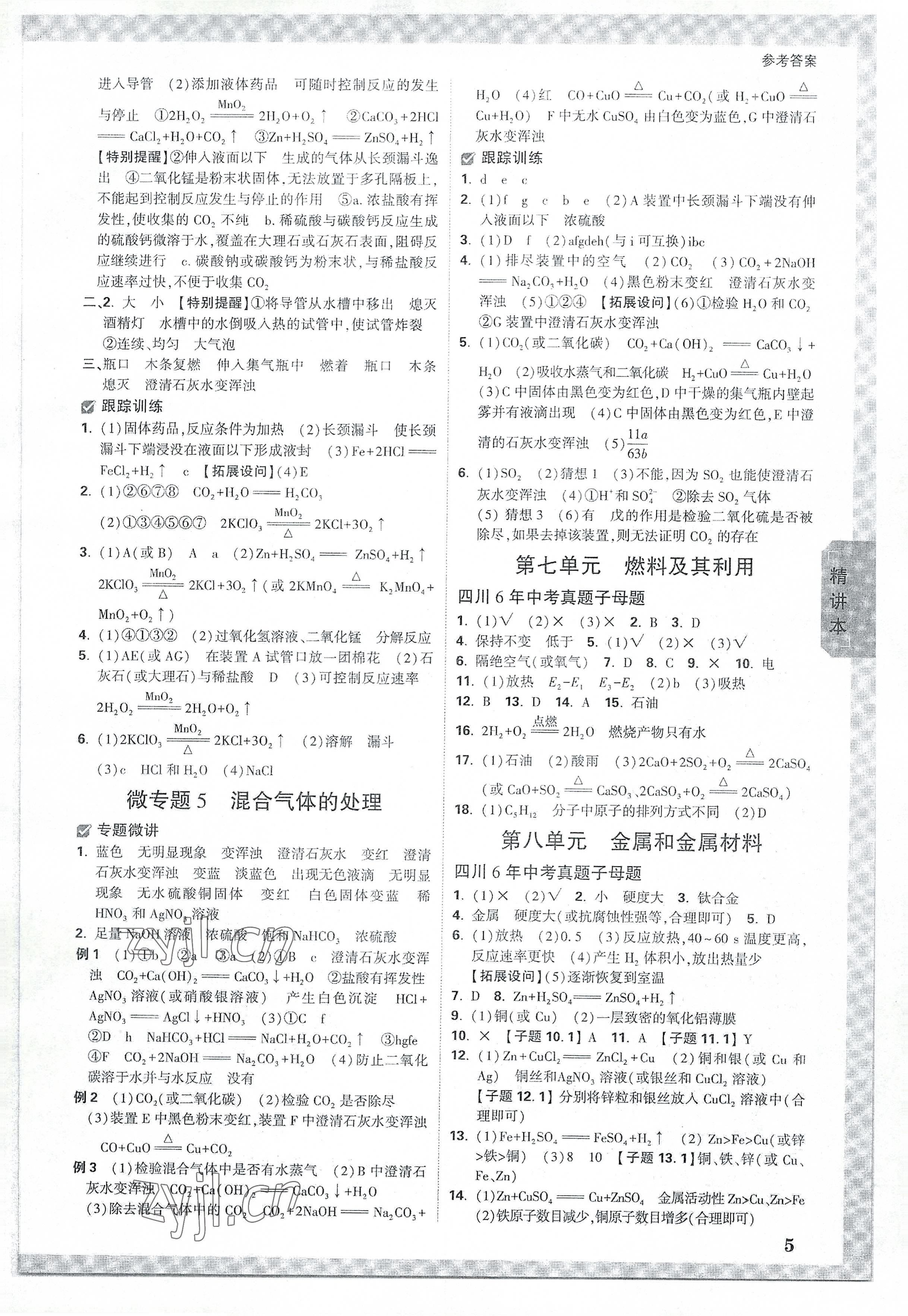 2023年萬唯中考試題研究化學(xué)四川專版 參考答案第4頁