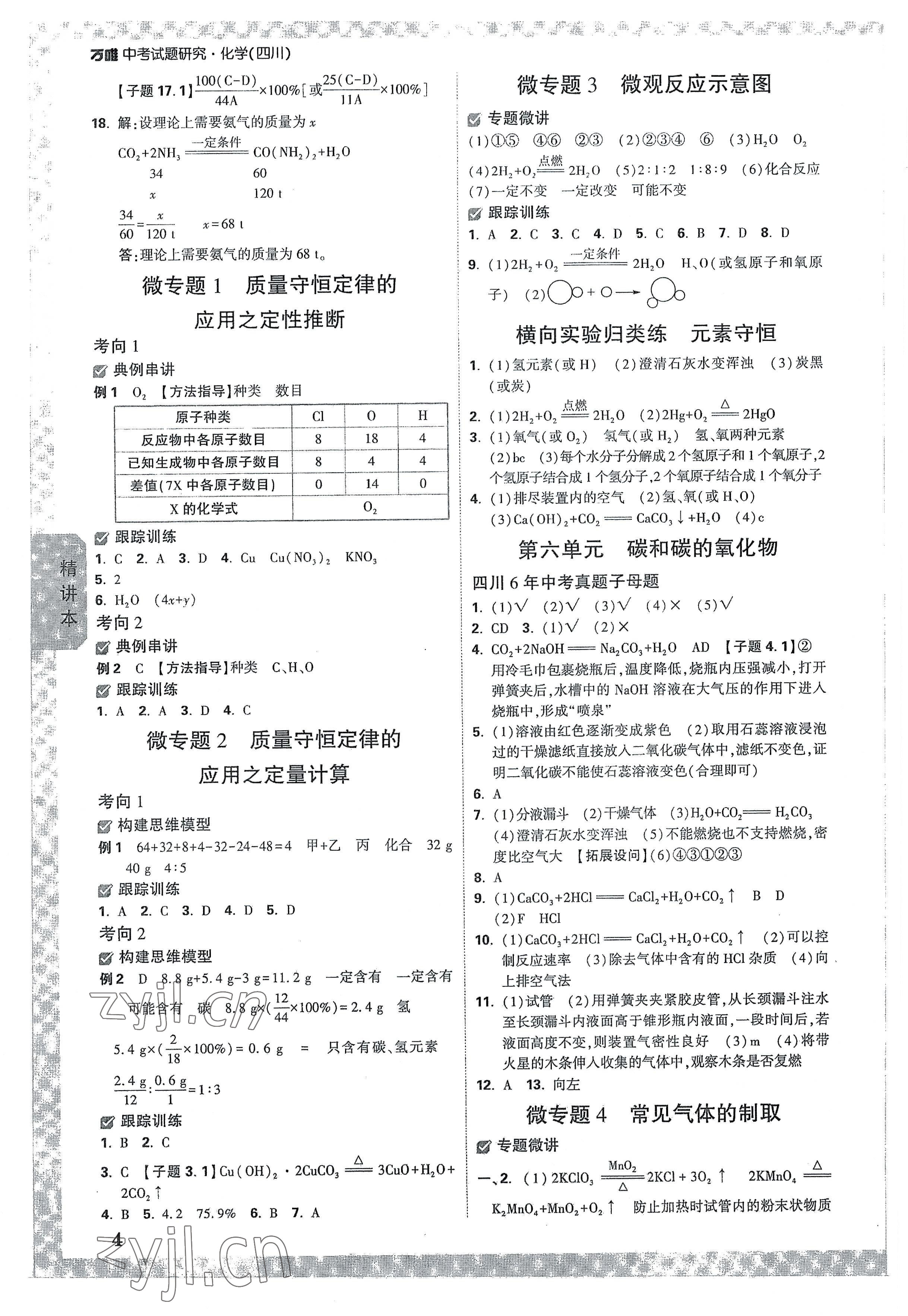 2023年萬唯中考試題研究化學(xué)四川專版 參考答案第3頁