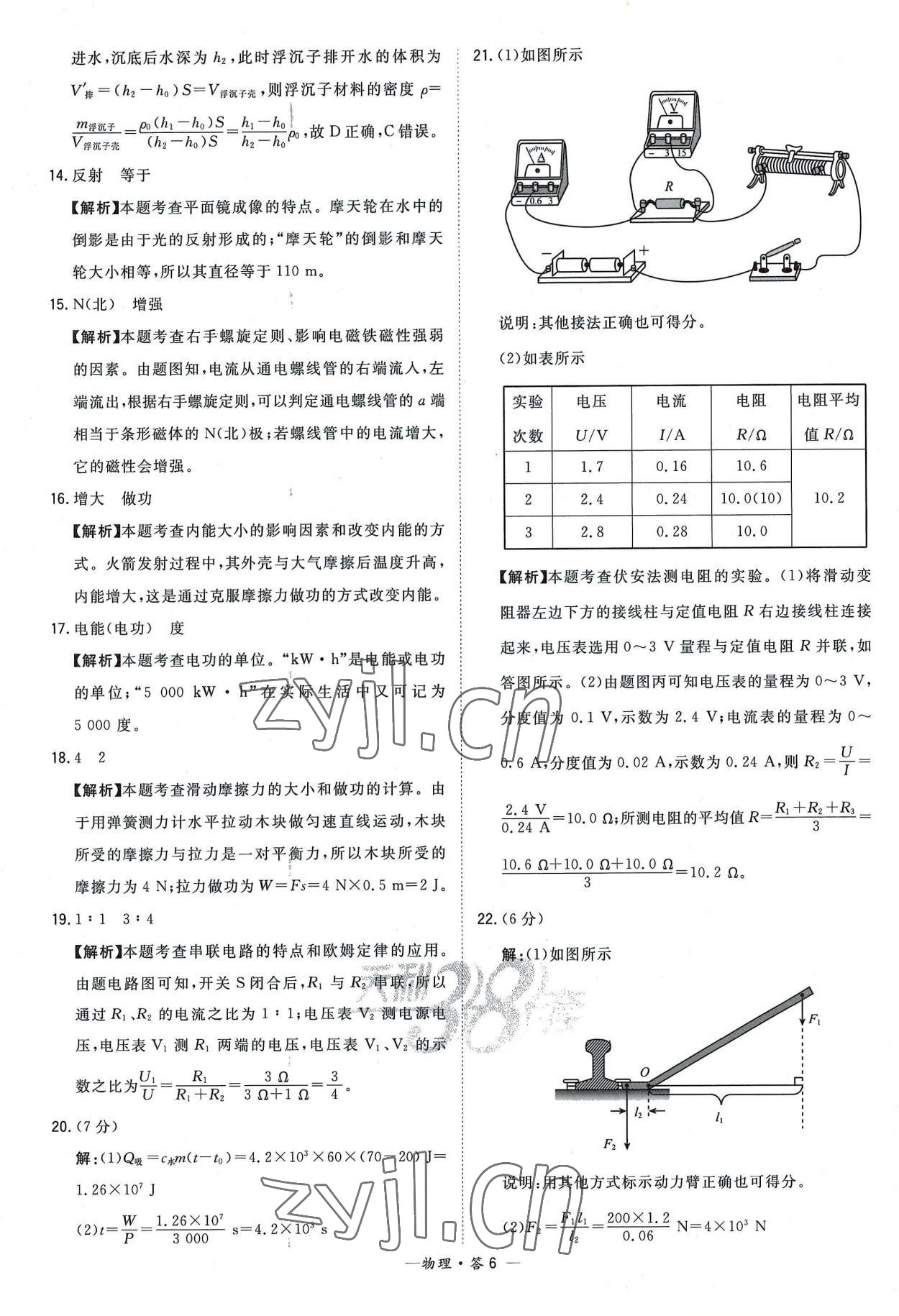 2023年天利38套新課標(biāo)全國(guó)中考試題精選物理 參考答案第6頁(yè)