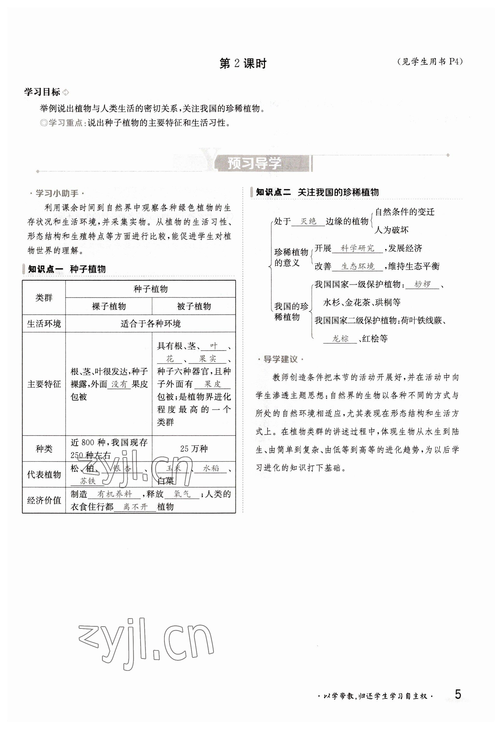 2022年金太陽導學案八年級生物上冊蘇教版 參考答案第5頁