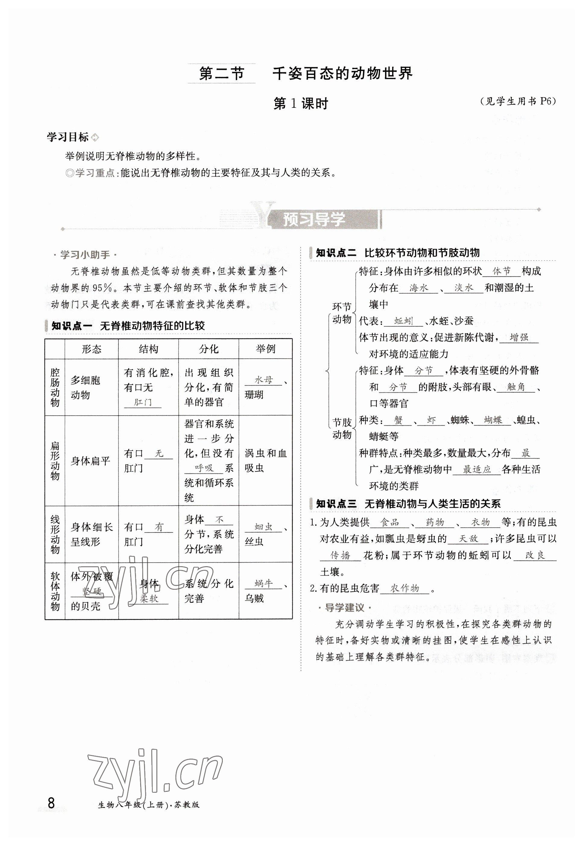 2022年金太陽導(dǎo)學(xué)案八年級生物上冊蘇教版 參考答案第8頁