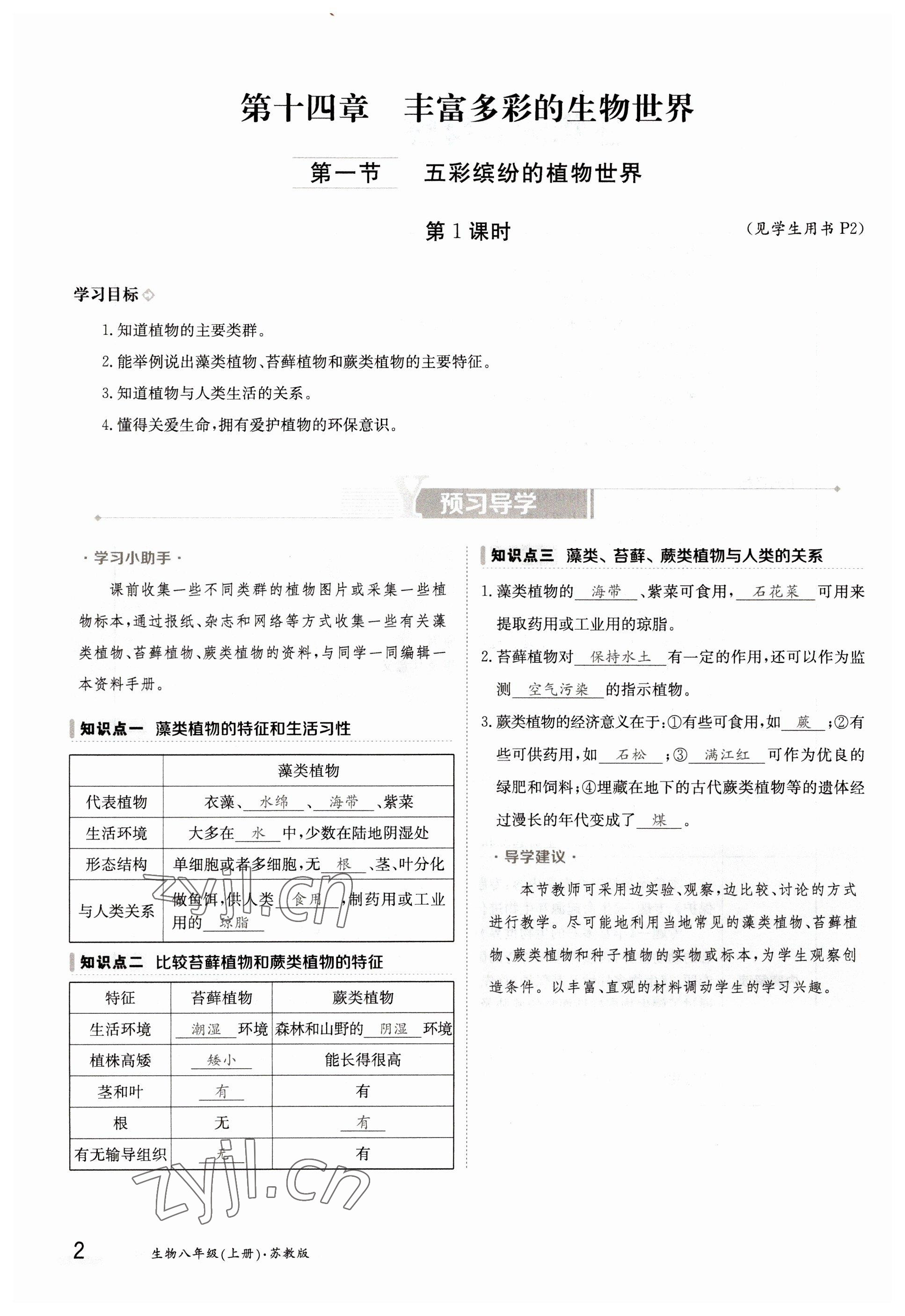 2022年金太陽導(dǎo)學案八年級生物上冊蘇教版 參考答案第2頁