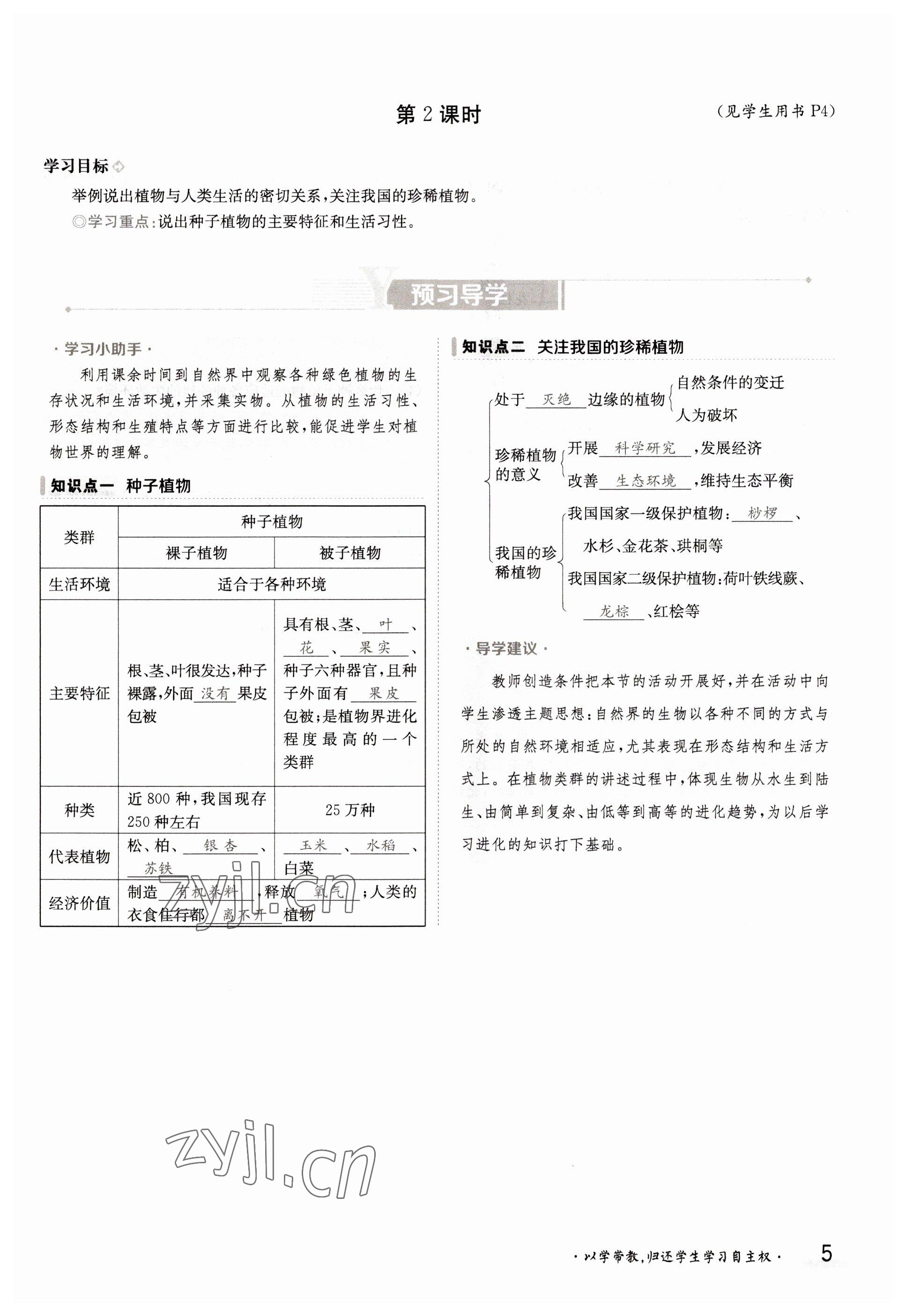 2022年金太阳导学测评八年级生物上册苏教版 参考答案第5页