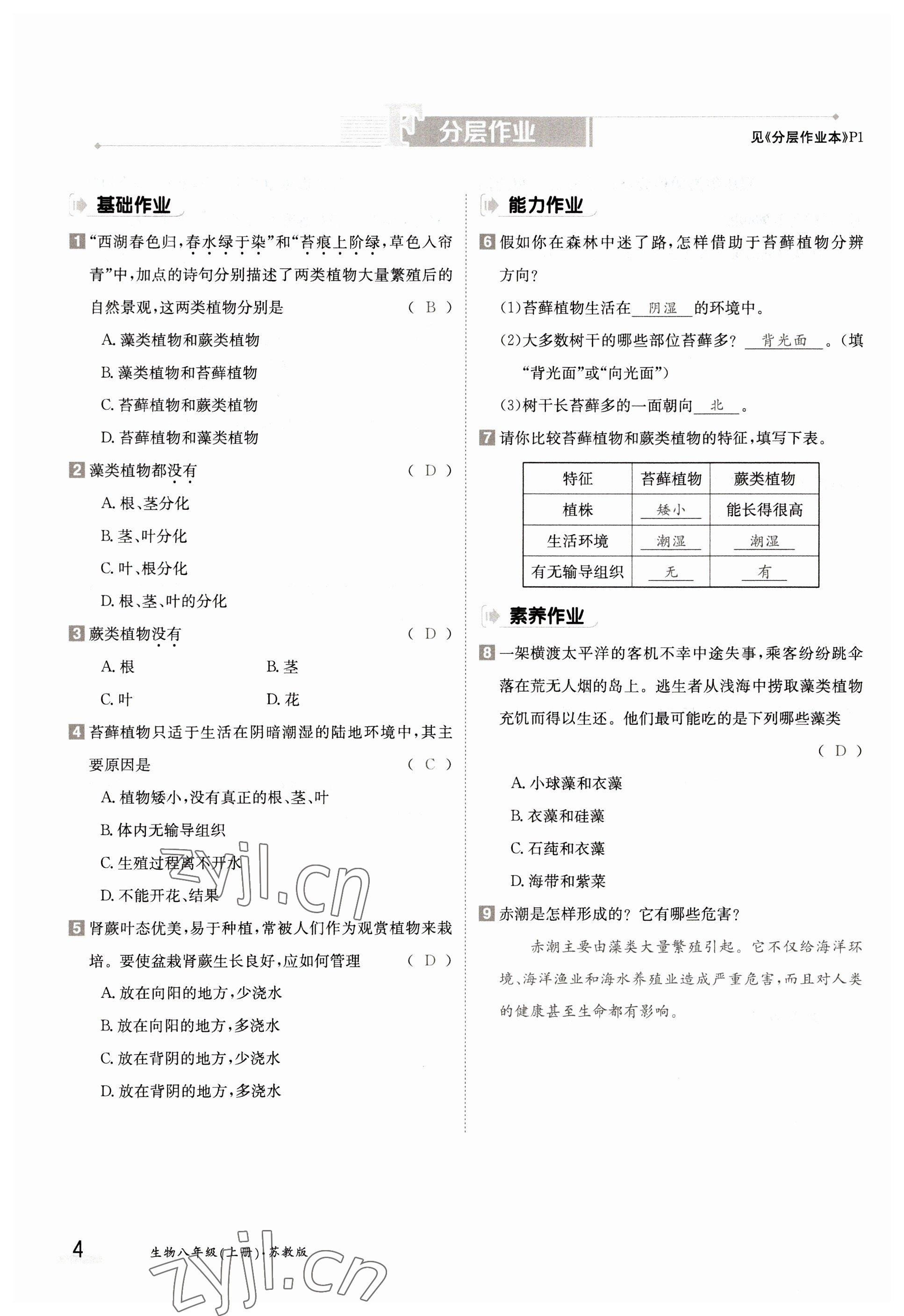 2022年金太阳导学测评八年级生物上册苏教版 参考答案第4页