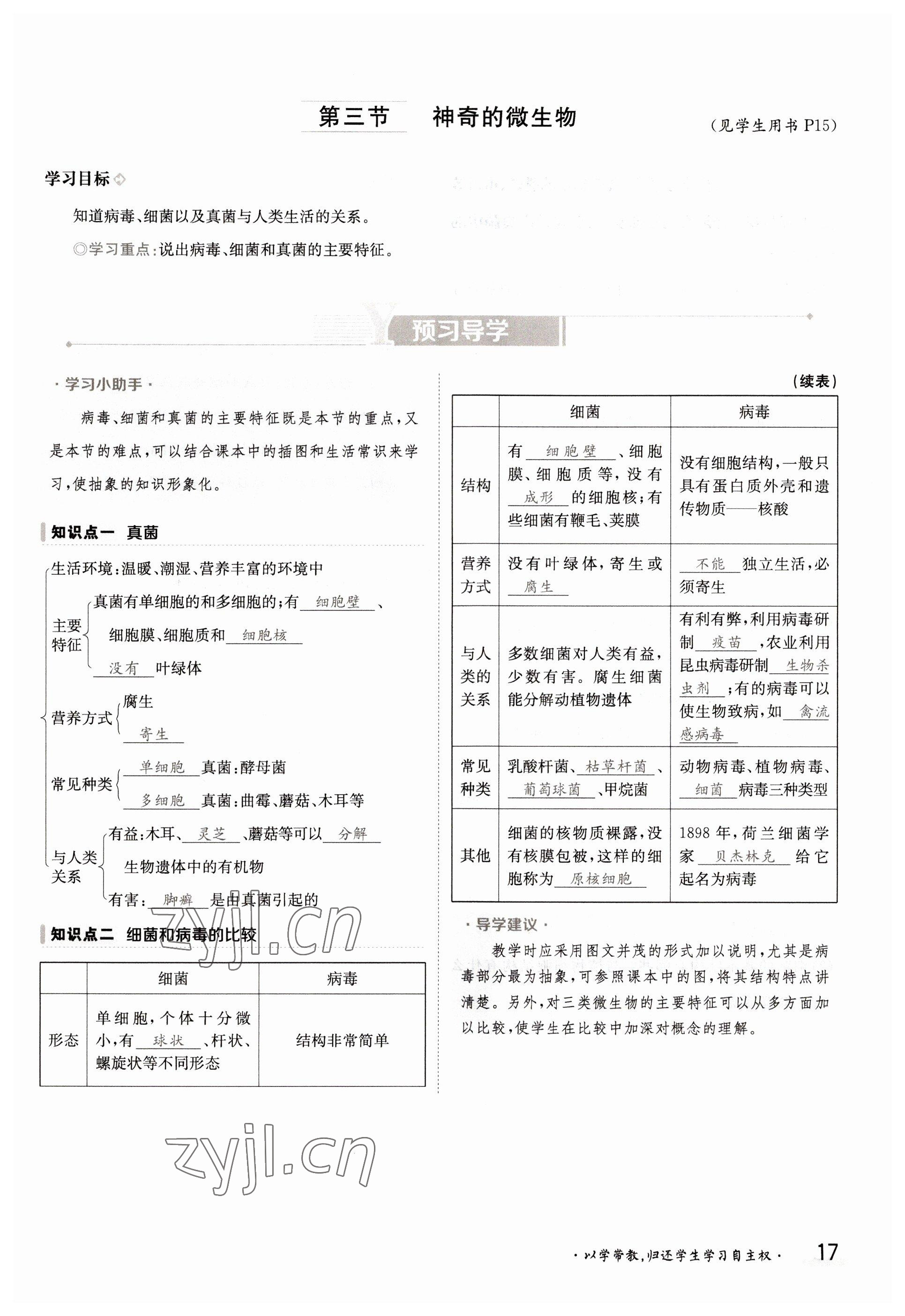 2022年金太陽導學測評八年級生物上冊蘇教版 參考答案第17頁