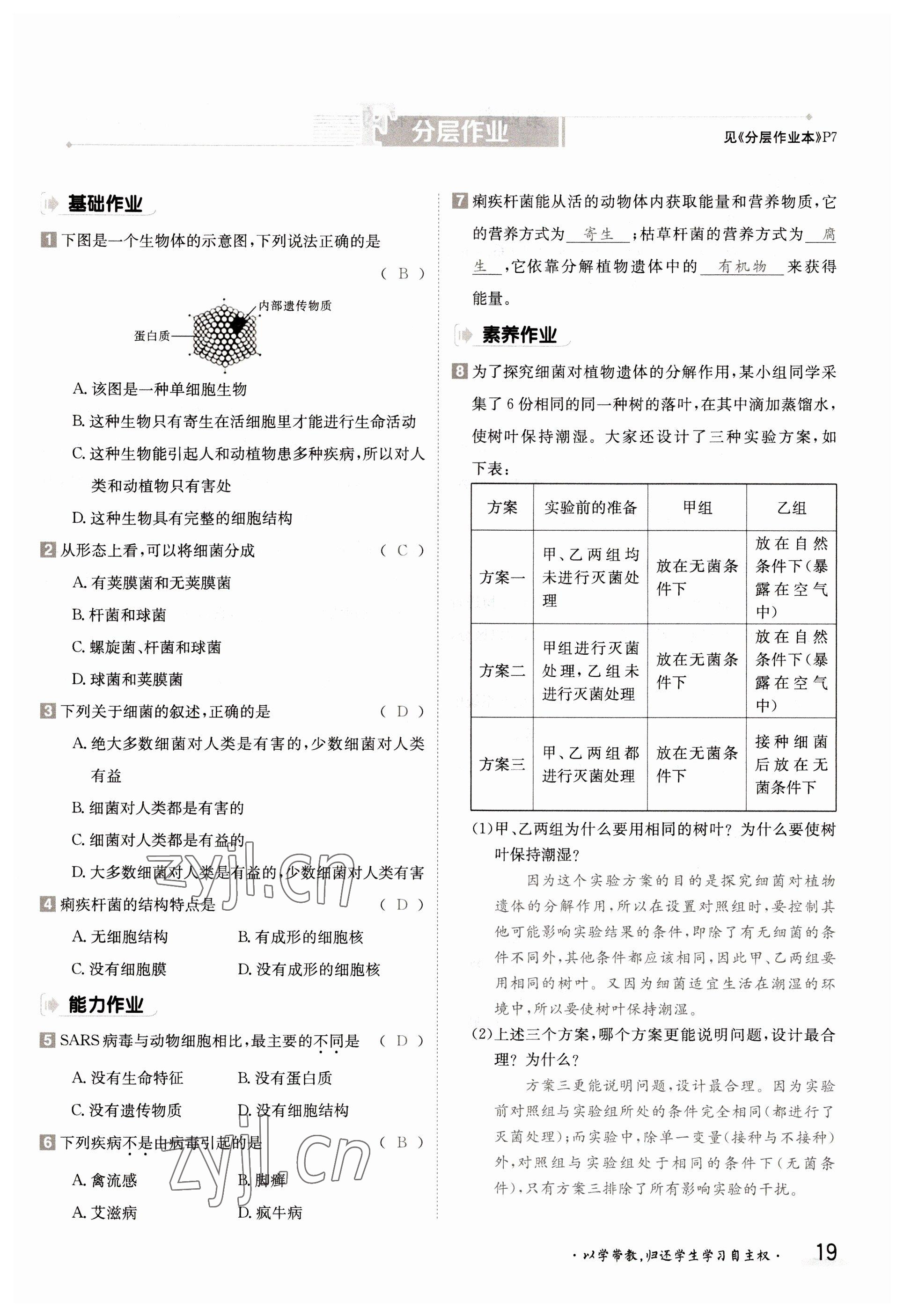 2022年金太阳导学测评八年级生物上册苏教版 参考答案第19页