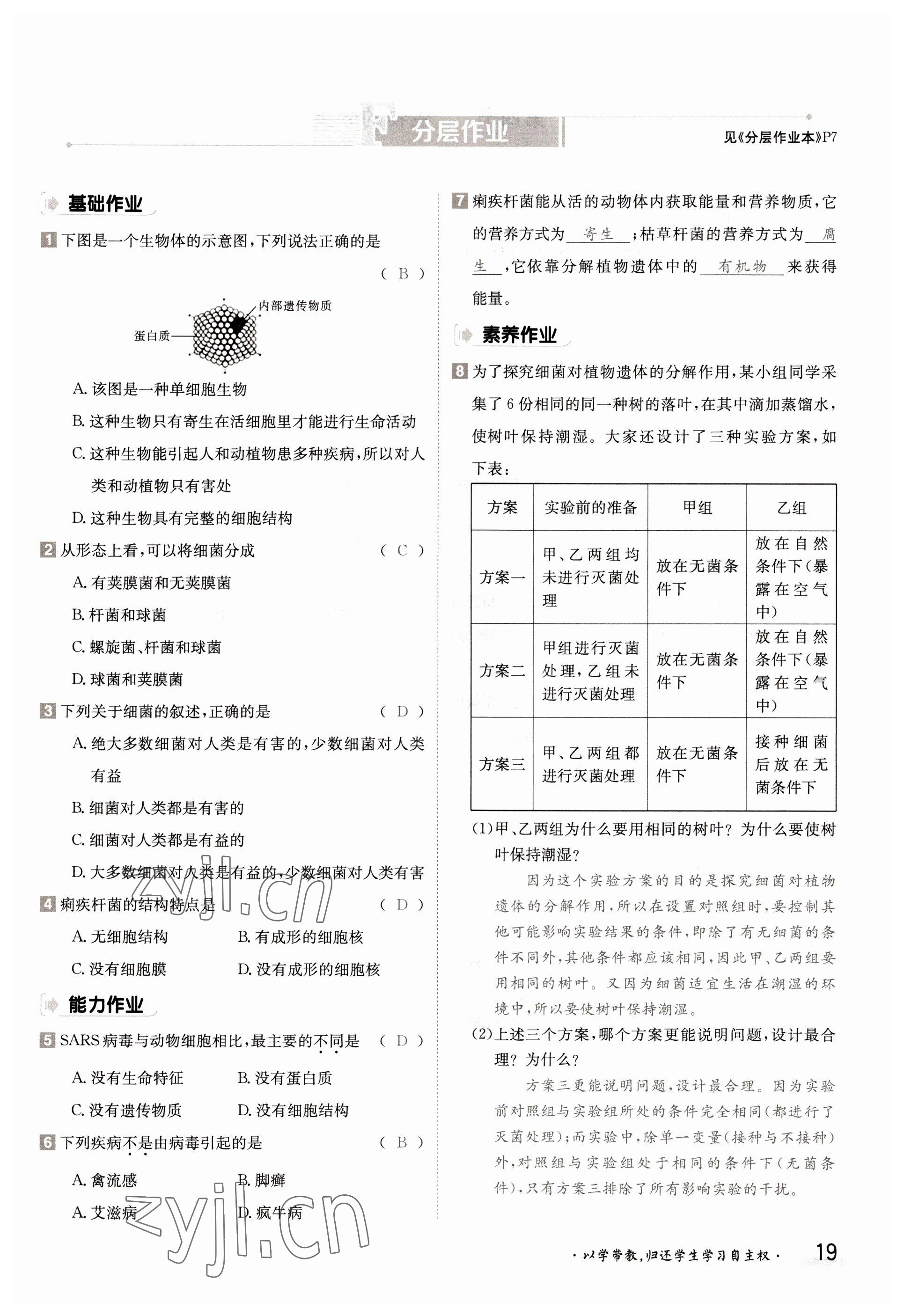 2022年三段六步導(dǎo)學(xué)案八年級(jí)生物上冊蘇教版 參考答案第19頁