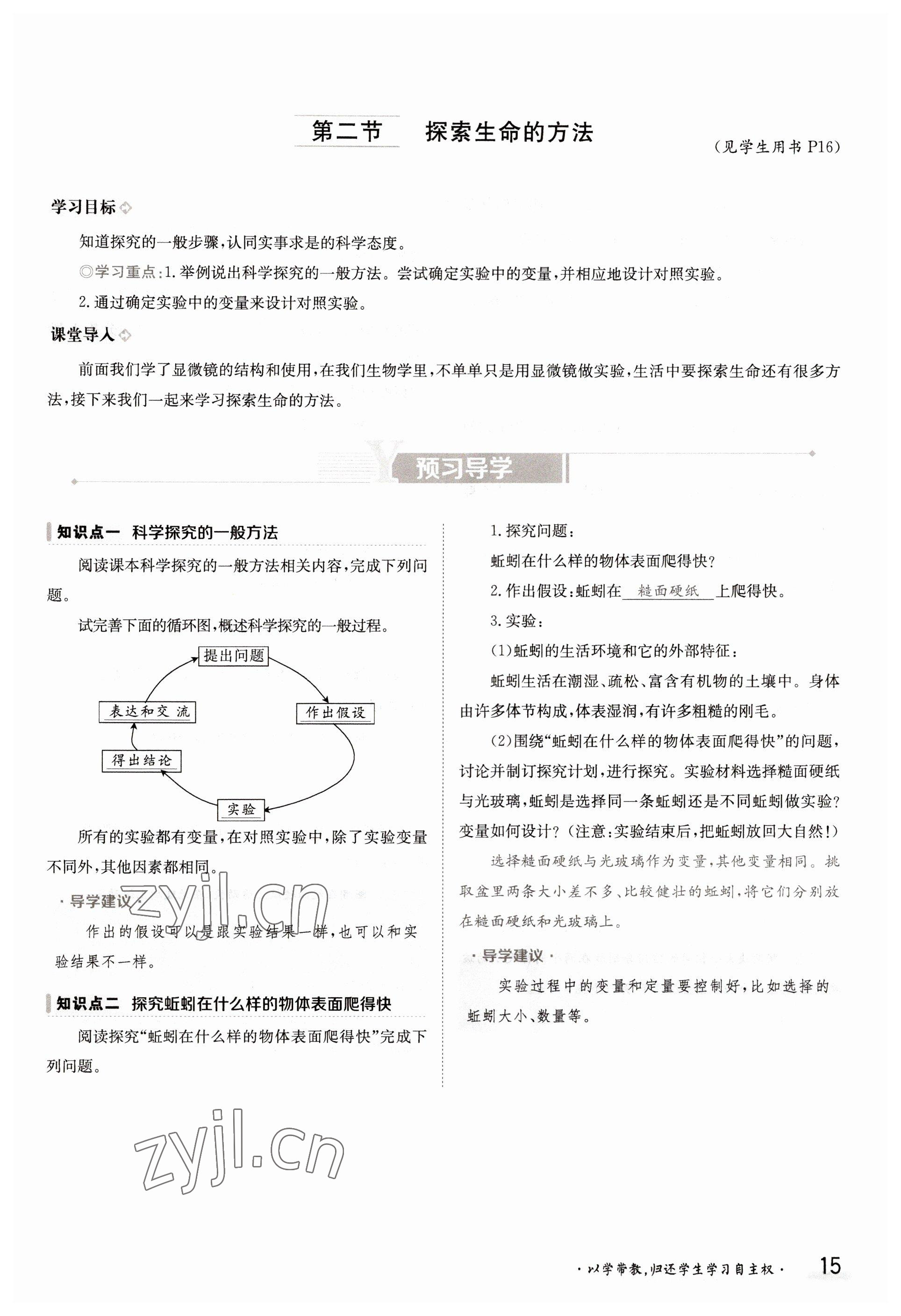 2022年金太陽導(dǎo)學(xué)測評七年級生物上冊蘇教版 參考答案第15頁