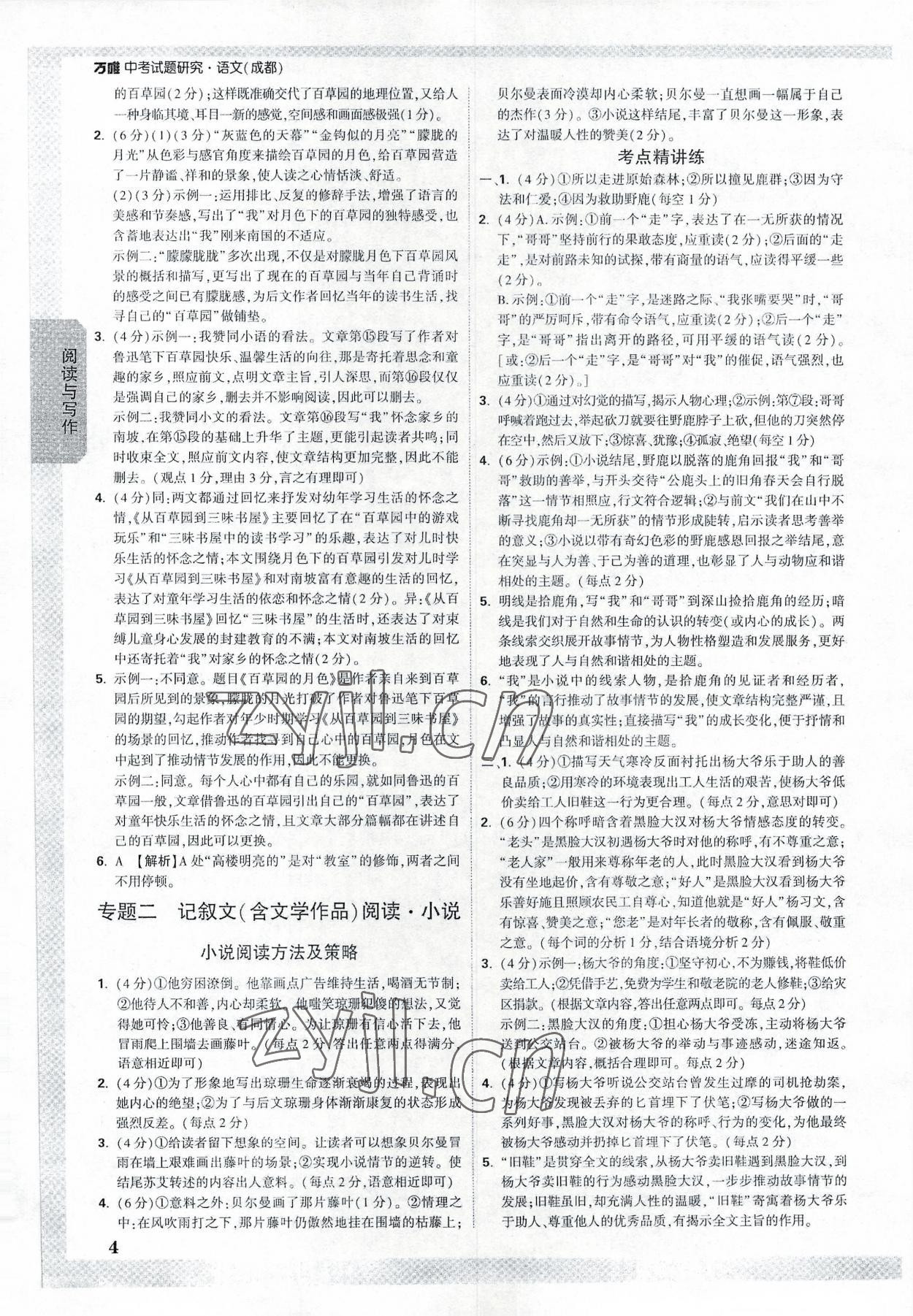 2023年万唯中考试题研究语文成都专版 参考答案第3页