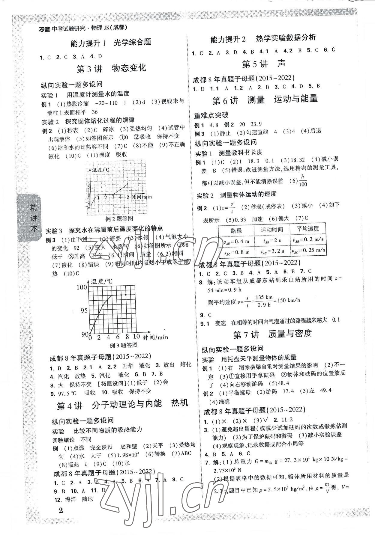 2023年萬唯中考試題研究物理教科成都專版 參考答案第2頁