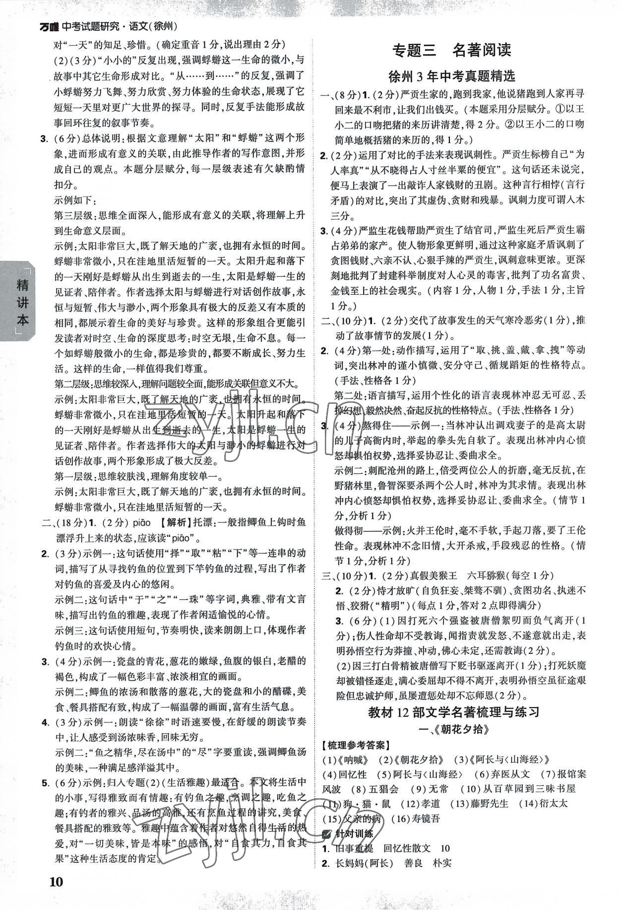 2023年万唯中考试题研究语文徐州专版 参考答案第9页