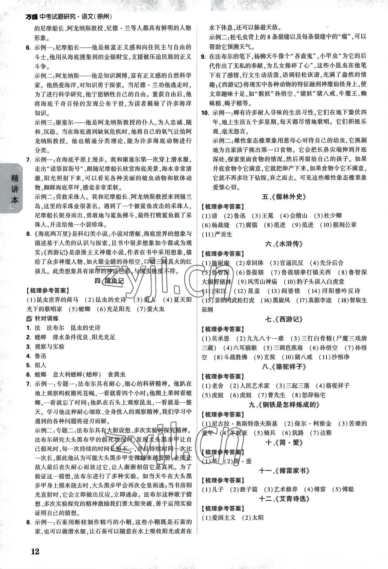 2023年萬唯中考試題研究語文徐州專版 參考答案第11頁