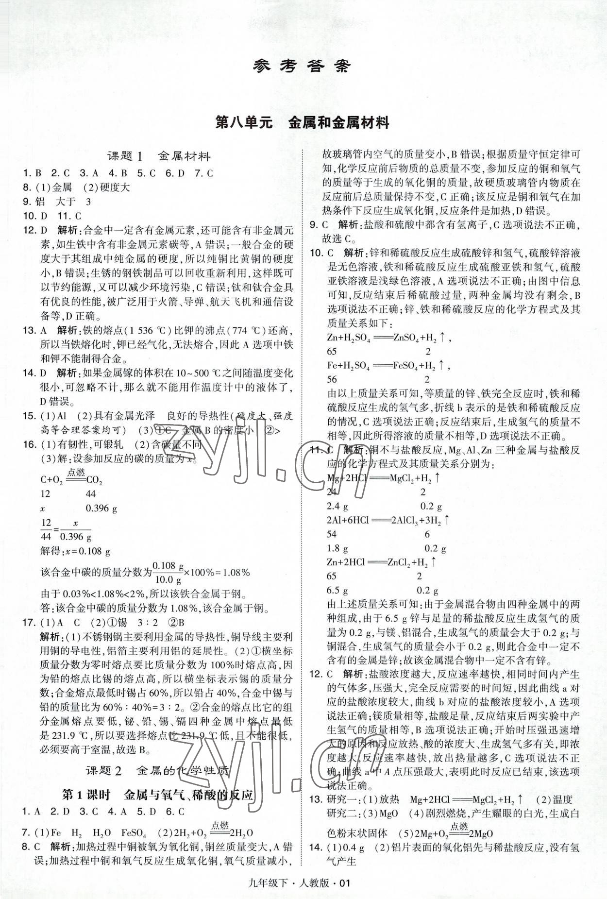 2023年經(jīng)綸學(xué)典學(xué)霸九年級(jí)化學(xué)下冊(cè)人教版 參考答案第1頁(yè)