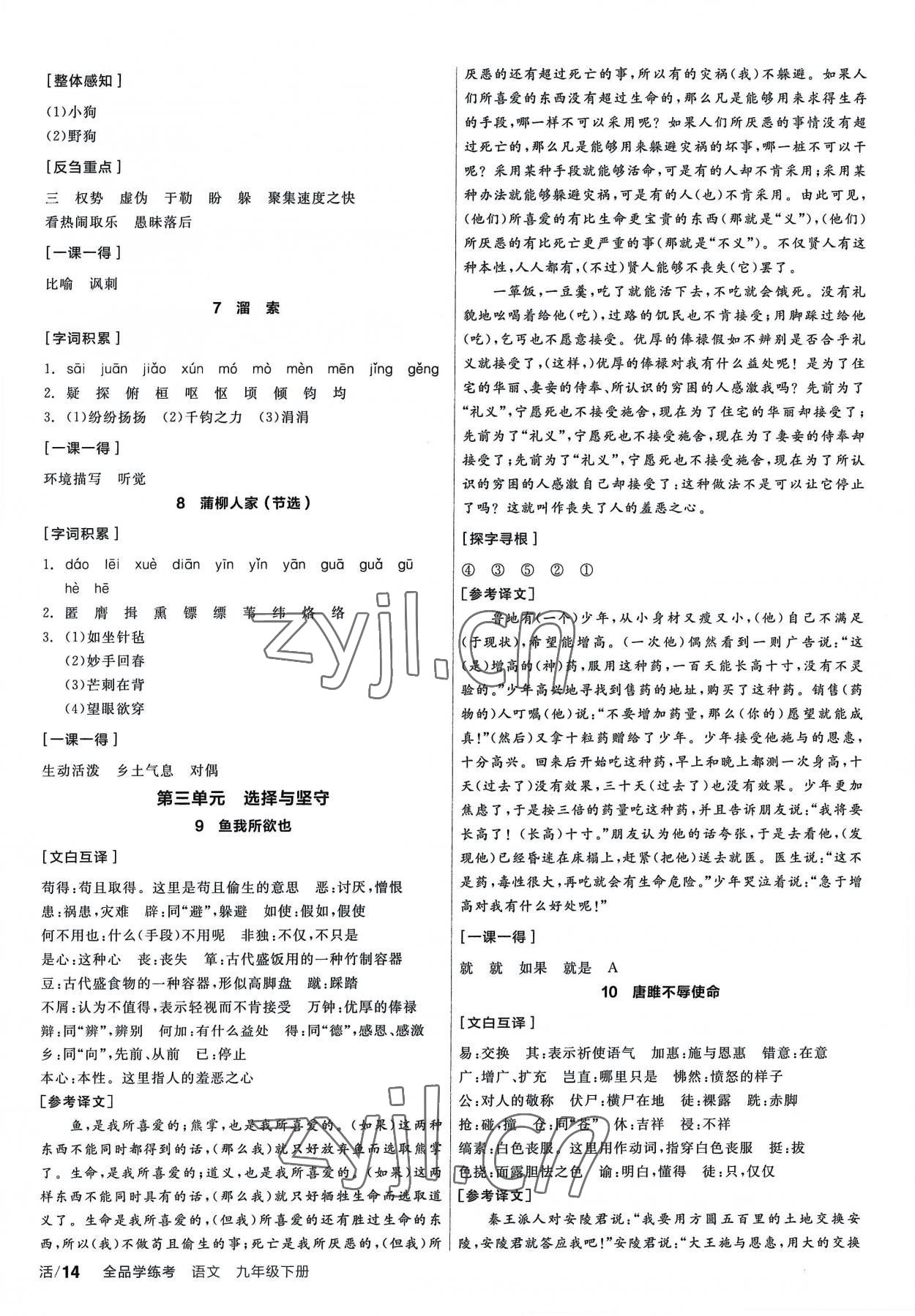 2023年全品学练考九年级语文下册人教版 第2页