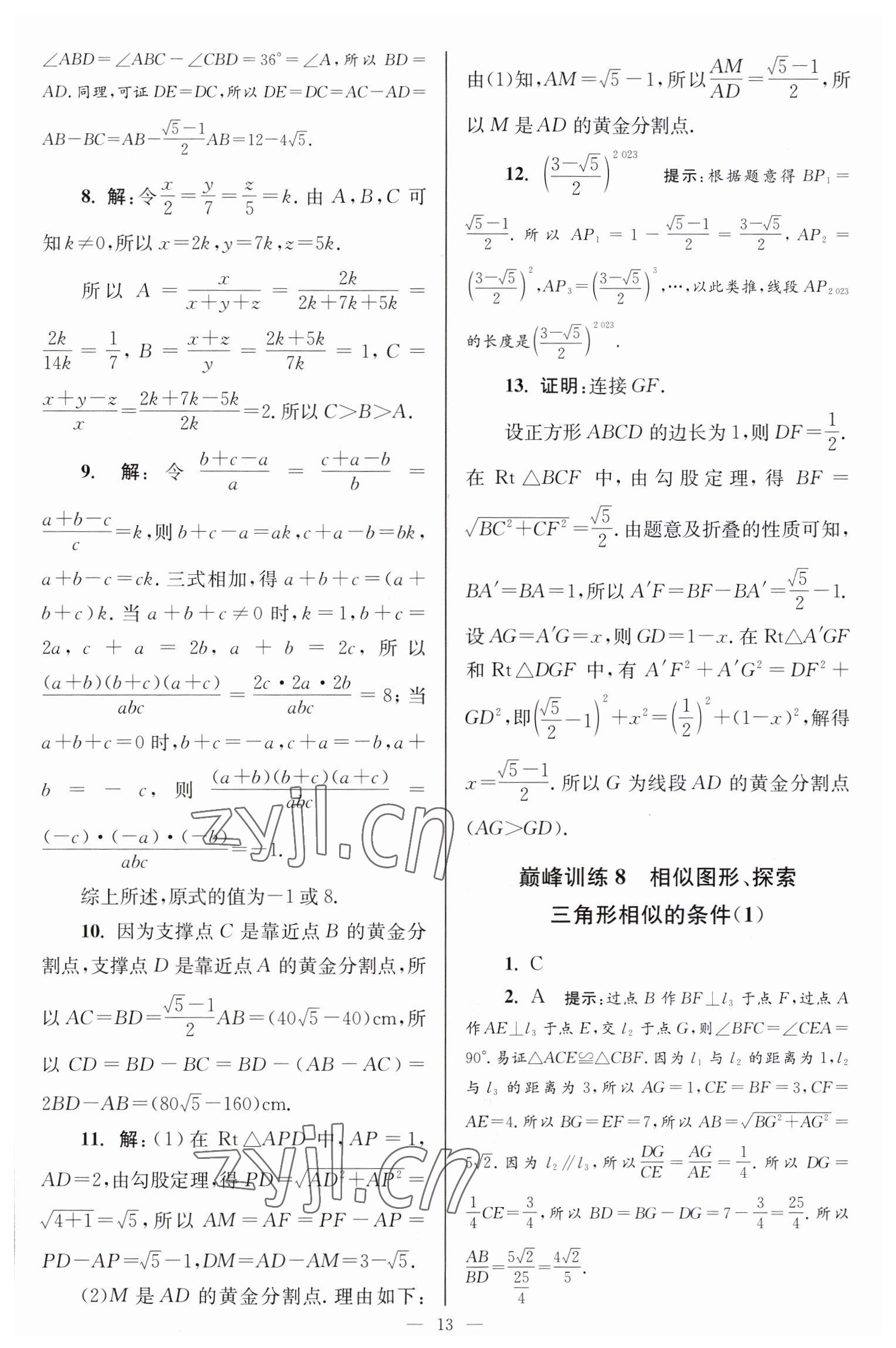 2023年小題狂做九年級數(shù)學(xué)下冊蘇科版巔峰版 參考答案第13頁