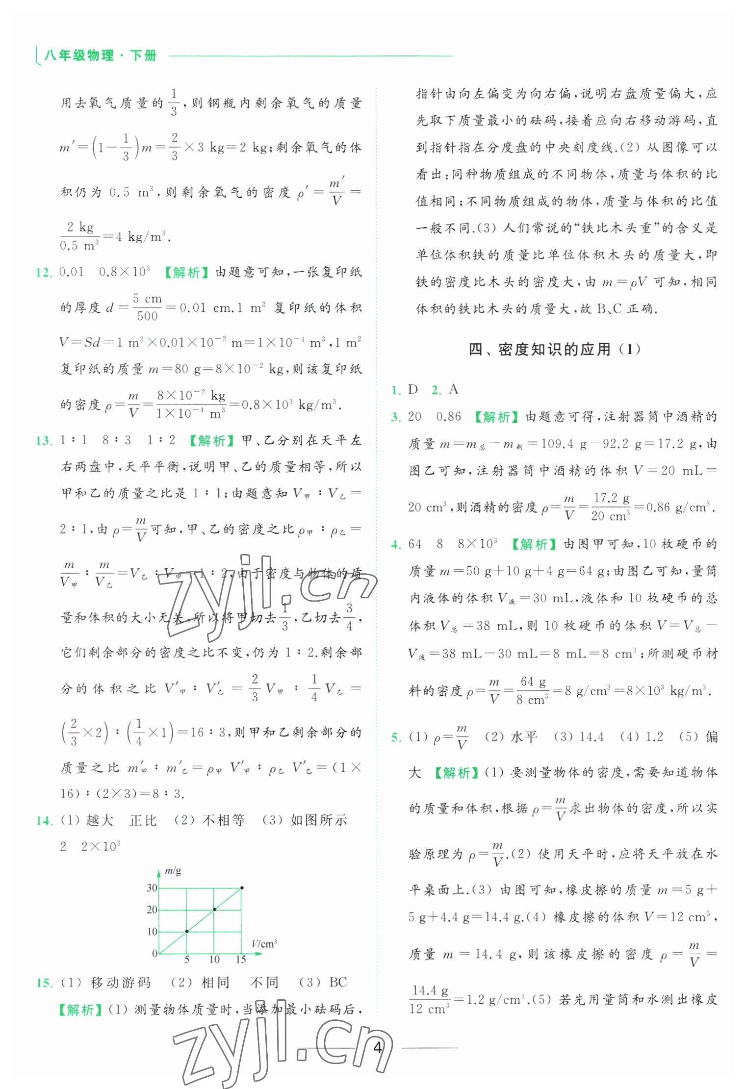 2023年亮点给力提优课时作业本八年级物理下册苏科版 参考答案第4页