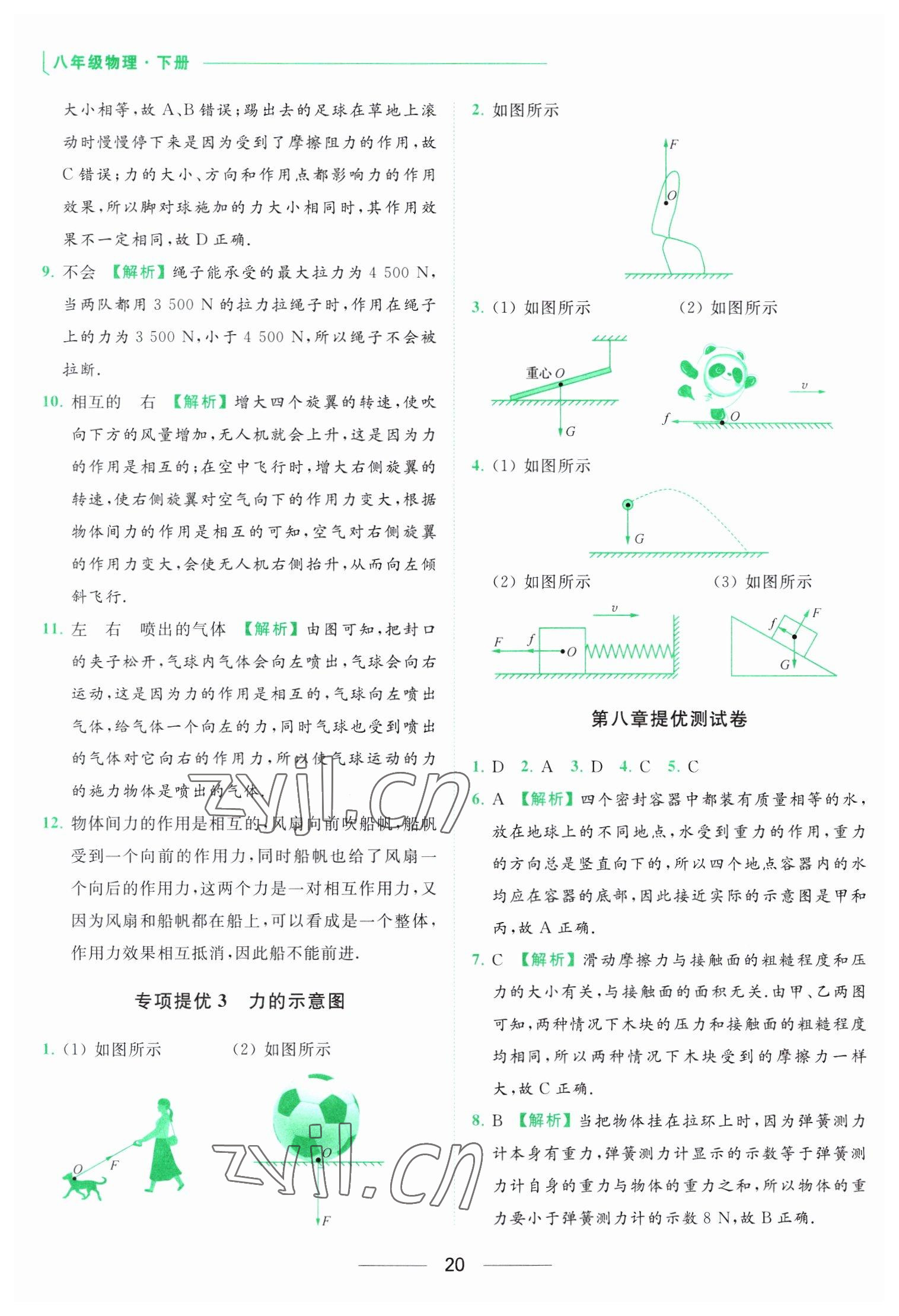 2023年亮点给力提优课时作业本八年级物理下册苏科版 参考答案第20页