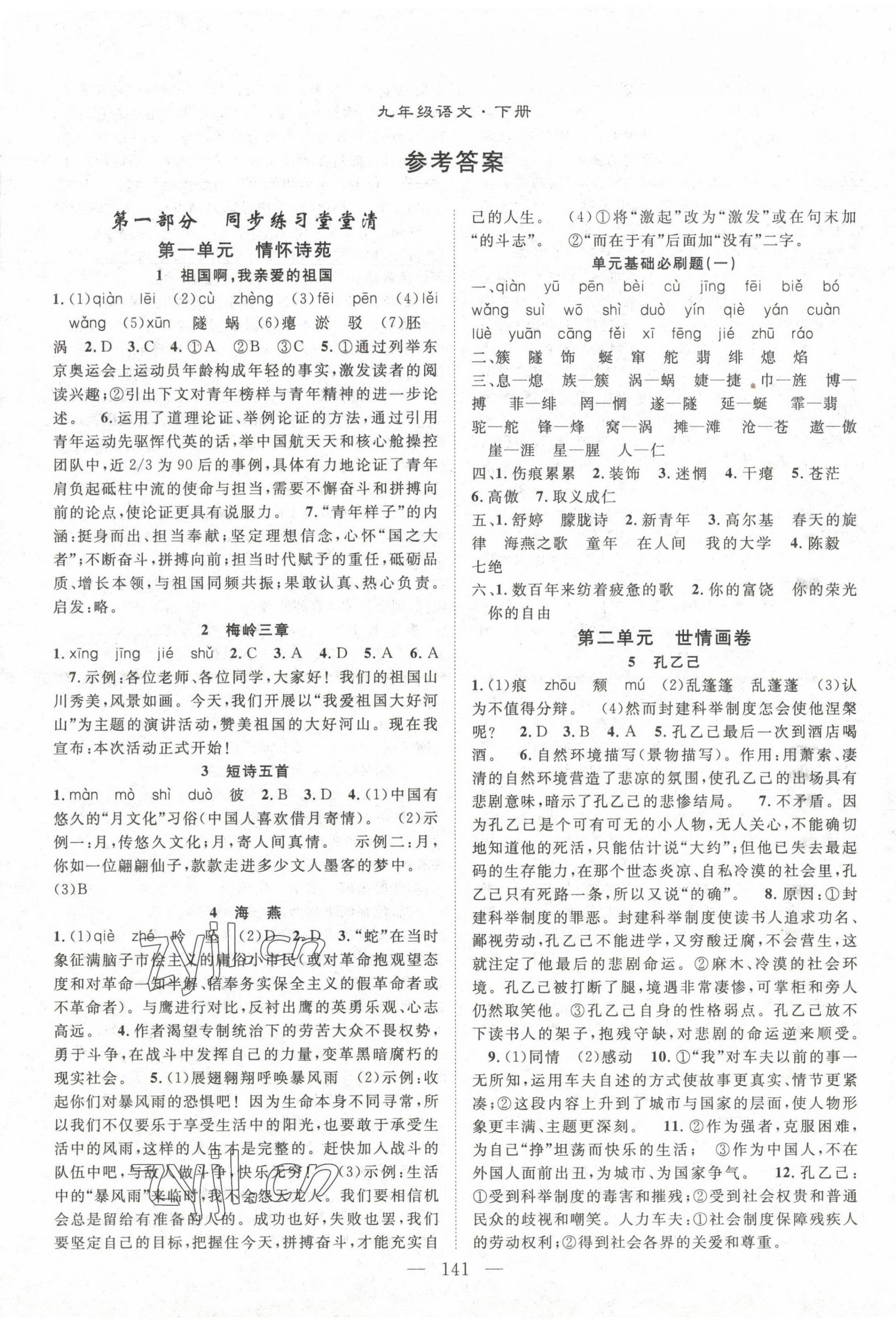 2023年名師學(xué)案九年級語文下冊人教版 第1頁