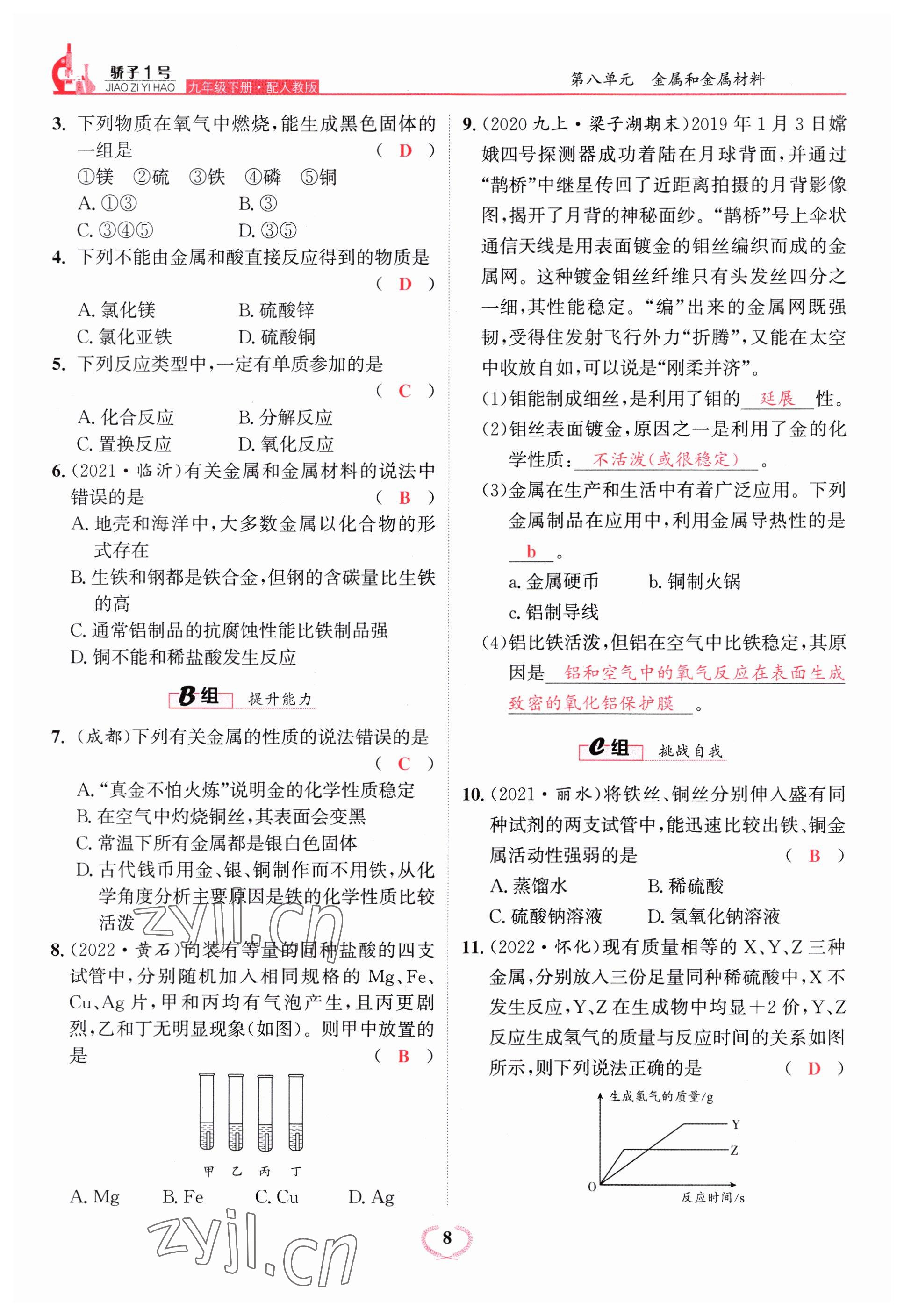 2023年驕子1號九年級化學(xué)下冊人教版 參考答案第8頁