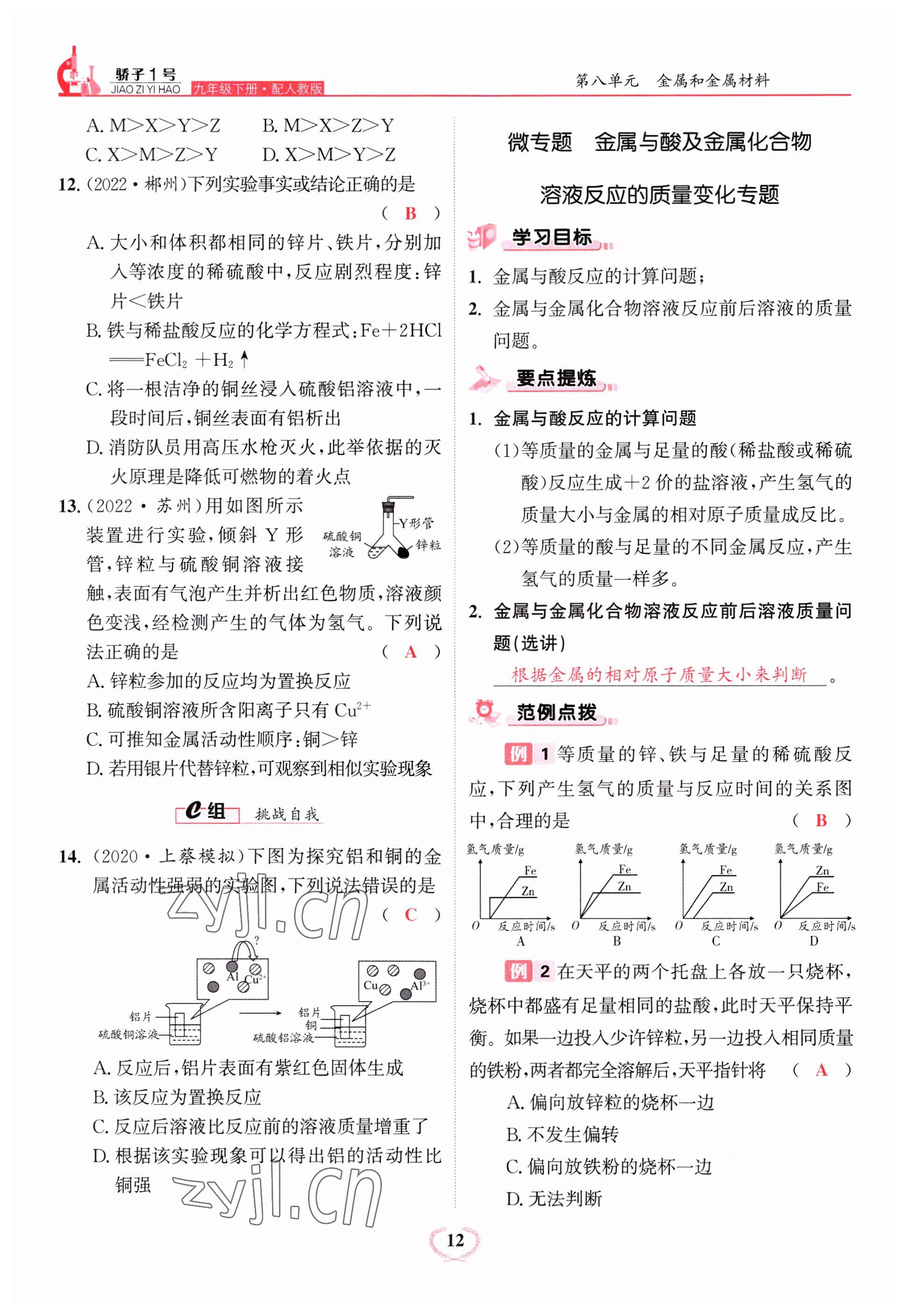 2023年驕子1號九年級化學(xué)下冊人教版 參考答案第12頁