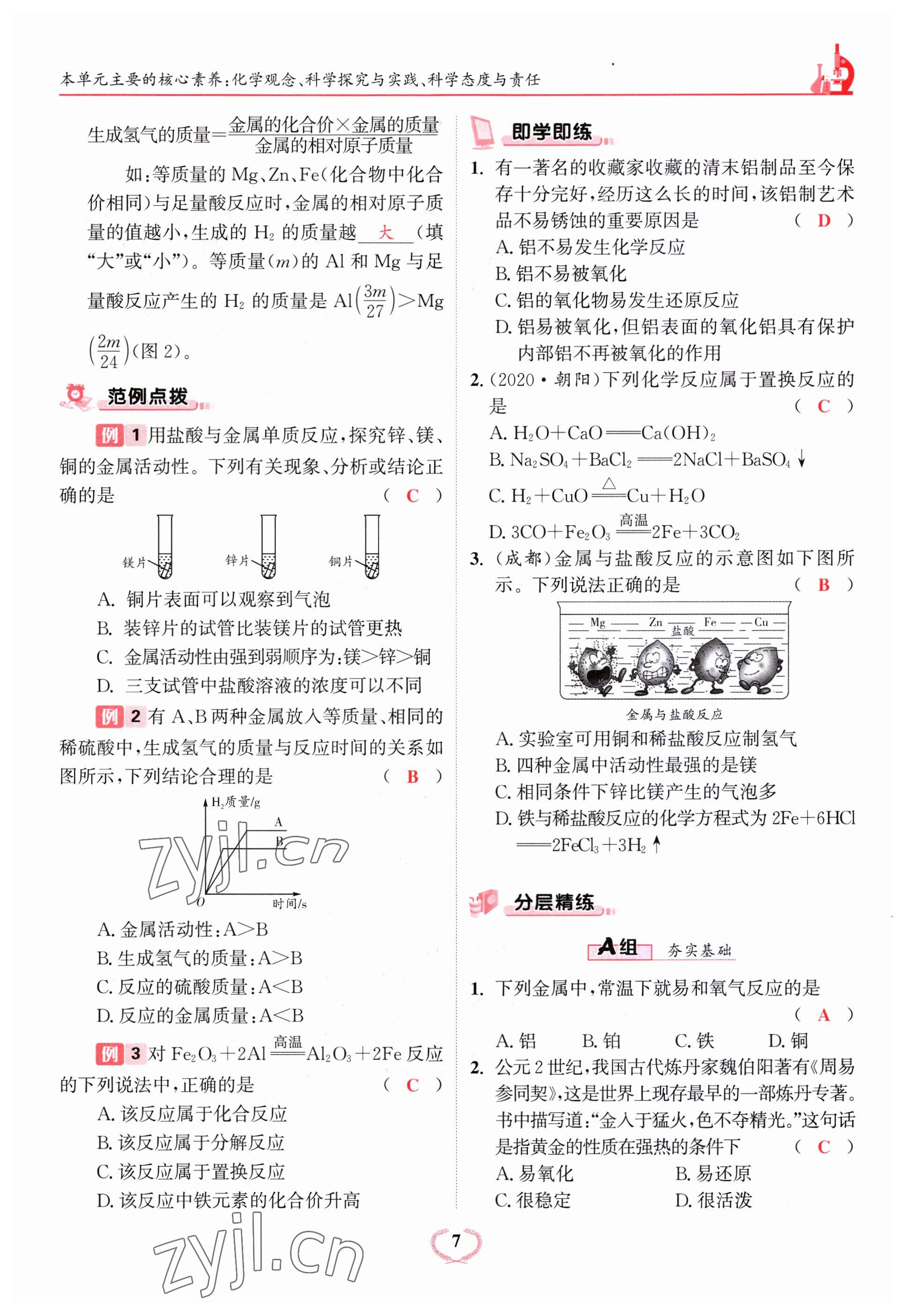 2023年驕子1號九年級化學(xué)下冊人教版 參考答案第7頁