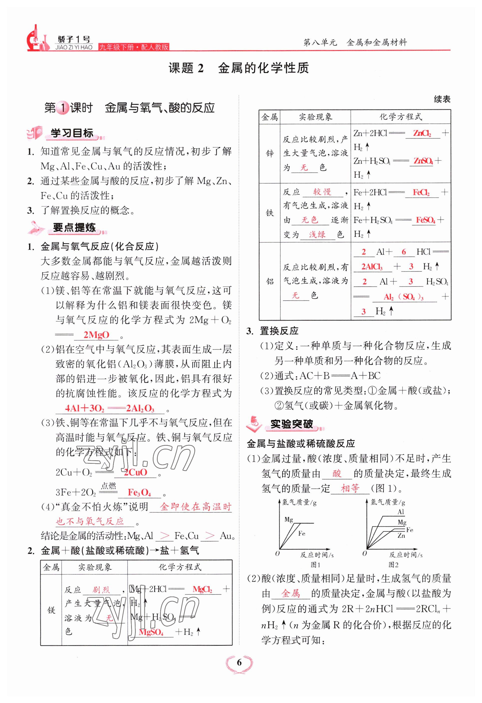 2023年驕子1號(hào)九年級化學(xué)下冊人教版 參考答案第6頁