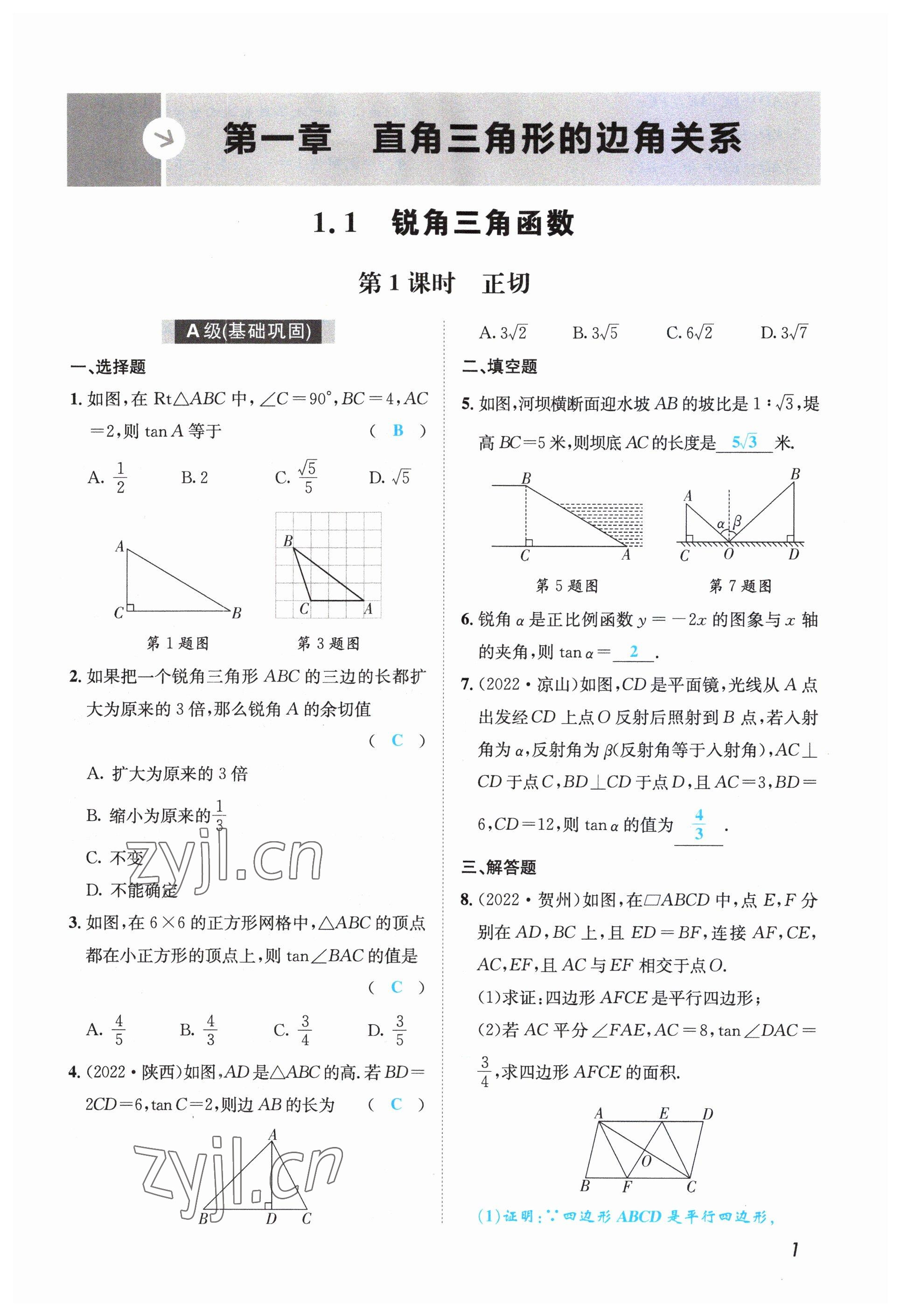 2023年第一學堂九年級數(shù)學下冊北師大版 參考答案第1頁