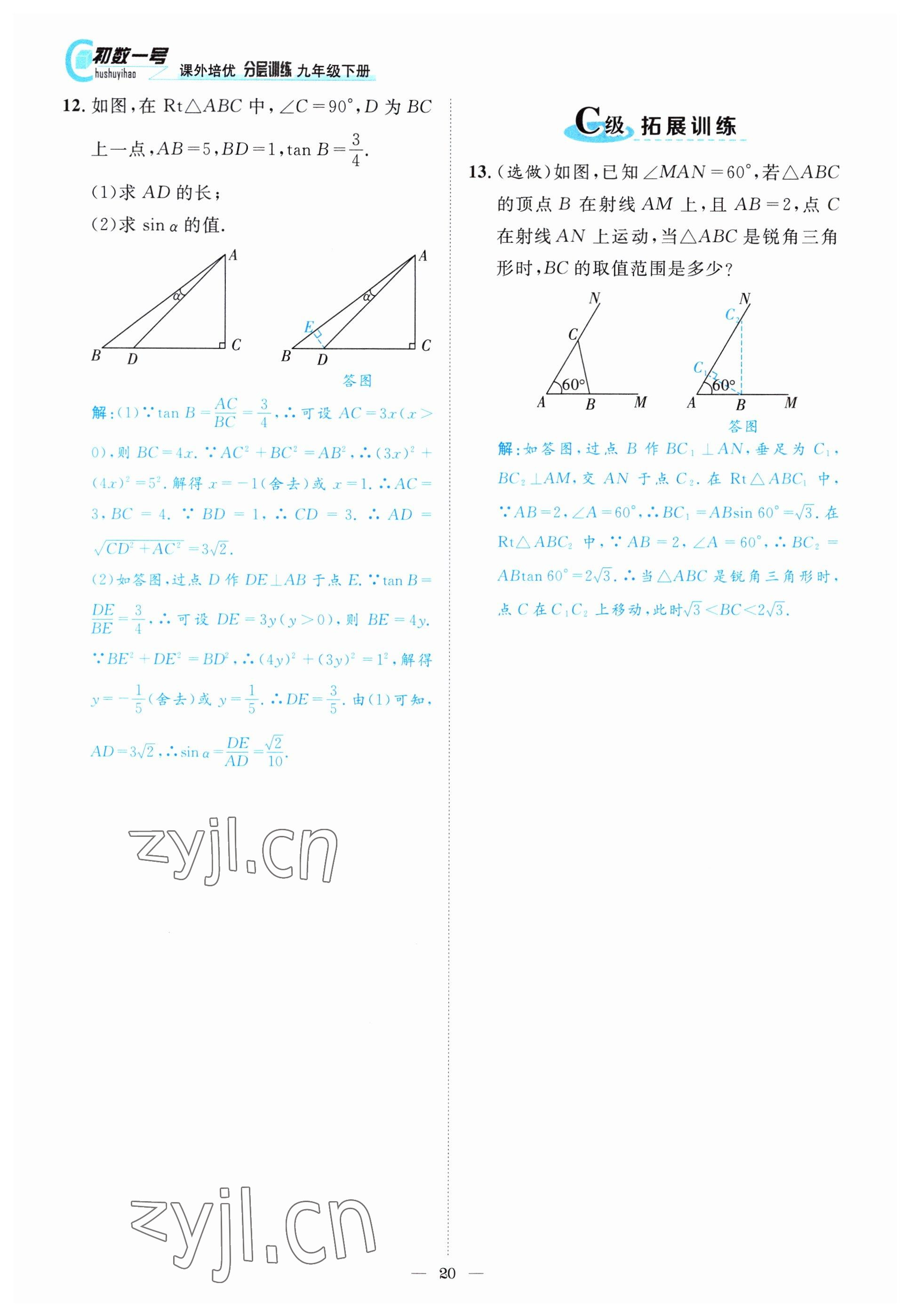 2022年課外培優(yōu)分層訓(xùn)練初數(shù)一號(hào)九年級(jí)數(shù)學(xué)下冊(cè)北師大版 參考答案第20頁(yè)